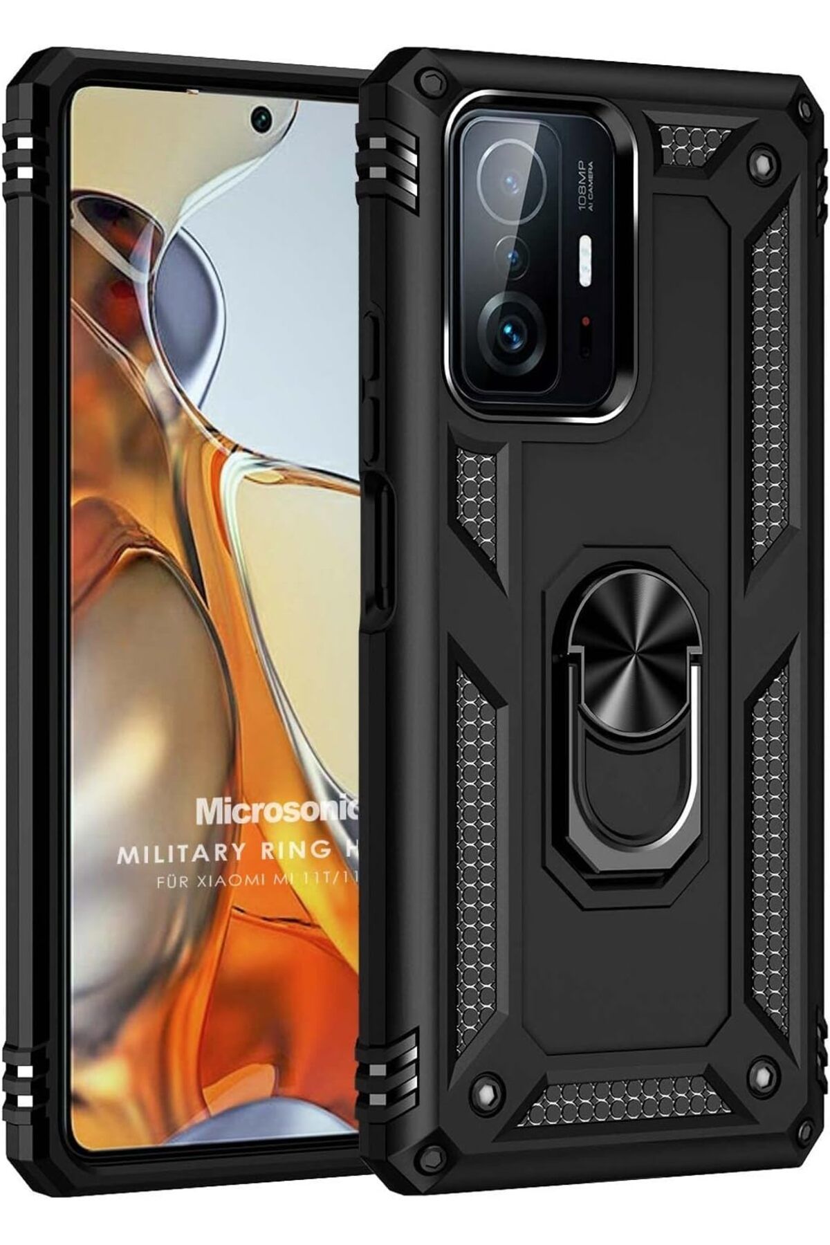 STOREMAX nffashopm Xiaomi Mi 11T Pro için Kılıf Military Ring Holder Siyah [Mi 11T Pro ile Uyumlu Kılıf