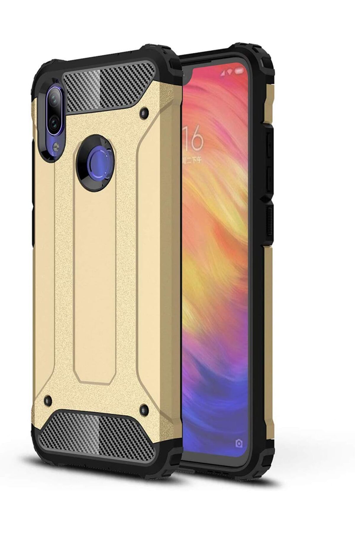 STOREMAX htpshopmx Xiaomi Redmi Note 7 için Kılıf Rugged Armor Gold [Redmi Note 7 ile Uyumlu Kılıf - Gol