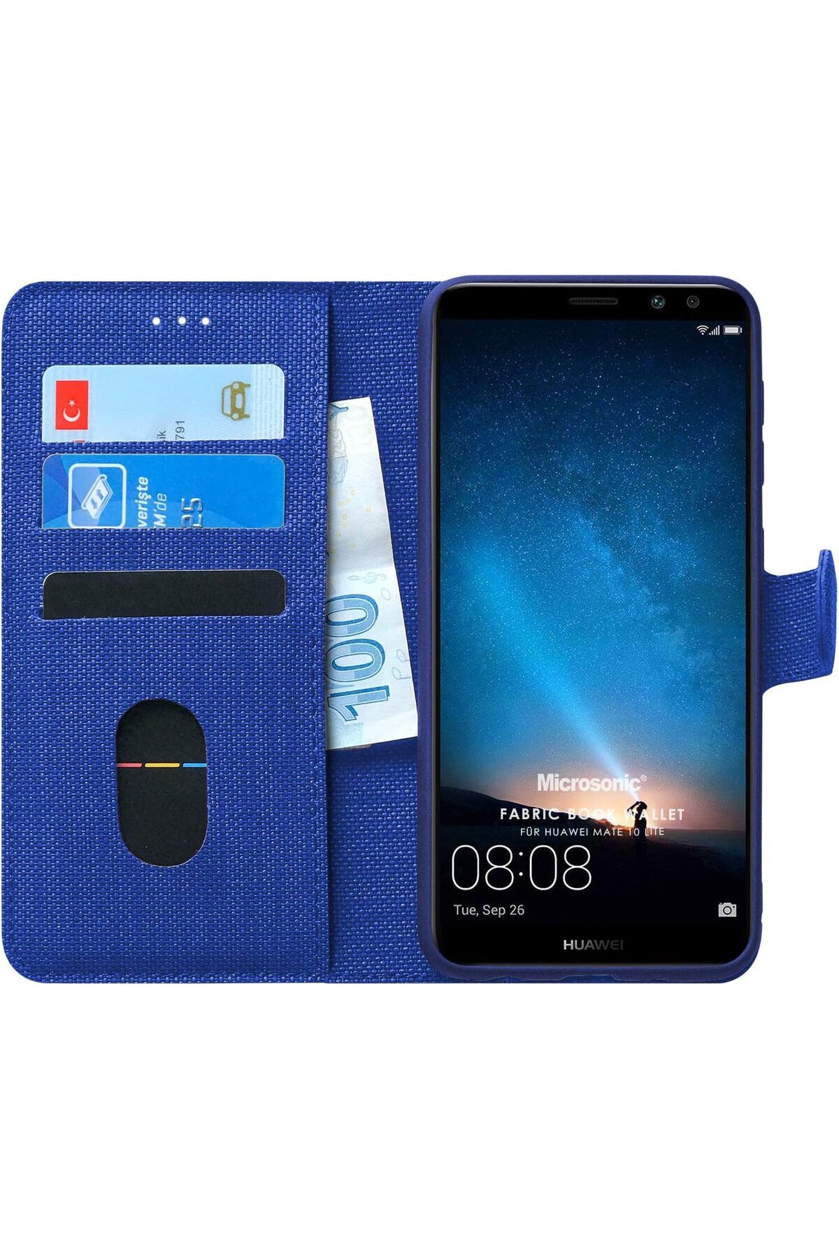STOREMAX htpshopmx Mate 10 Lite için Kılıf Fabric Book Wallet Lacivert [Mate 10 Lite ile Uyumlu Kılıf -