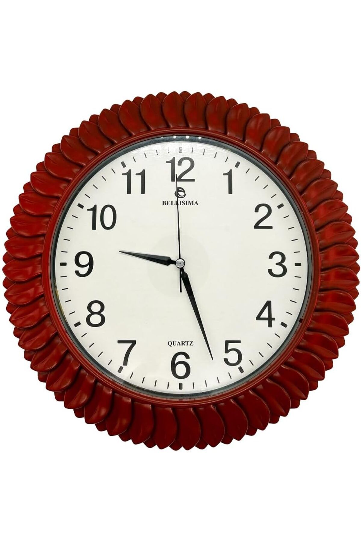 yenibagshop BL-1074 Serisi Klasik Kadran Yaprak Desenli Sessiz Akar 30 cm Duvar Saati Kırmızı