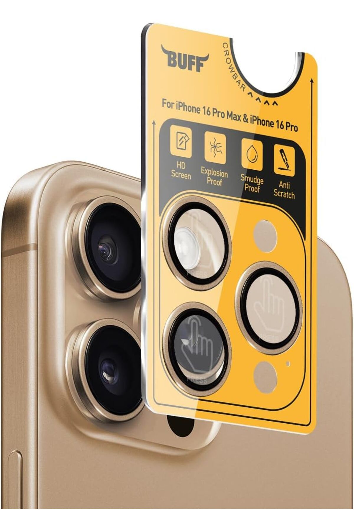 salesalbutik LABS iPhone 16 Pro Max / 16 Pro ile Uyumlu Titanyum 9H Lens Koruyucu (Gold Brown)