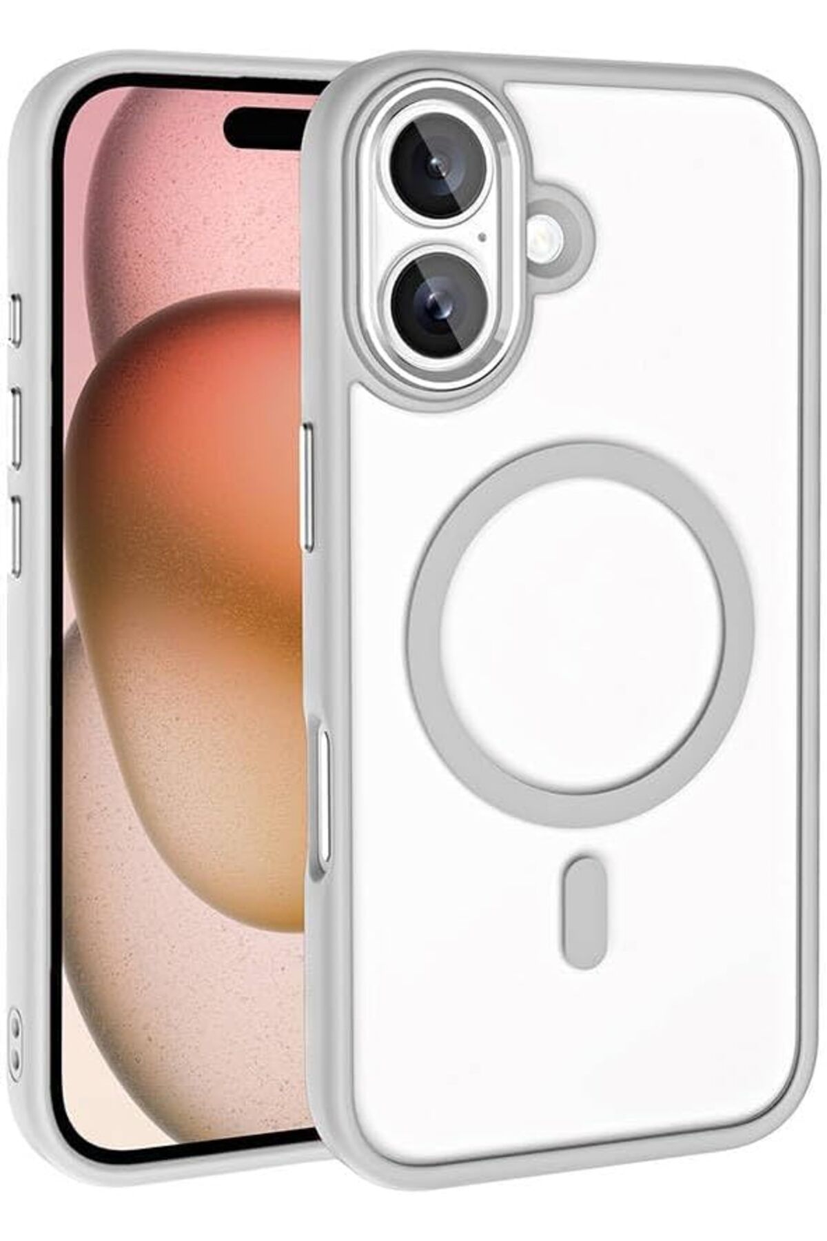 STOREMAX nffashopm İle Uyumlu iPhone 16 Plus Kılıf Wireless Şarj Özellikli ZORE Krom Magsafe Silikon Kap