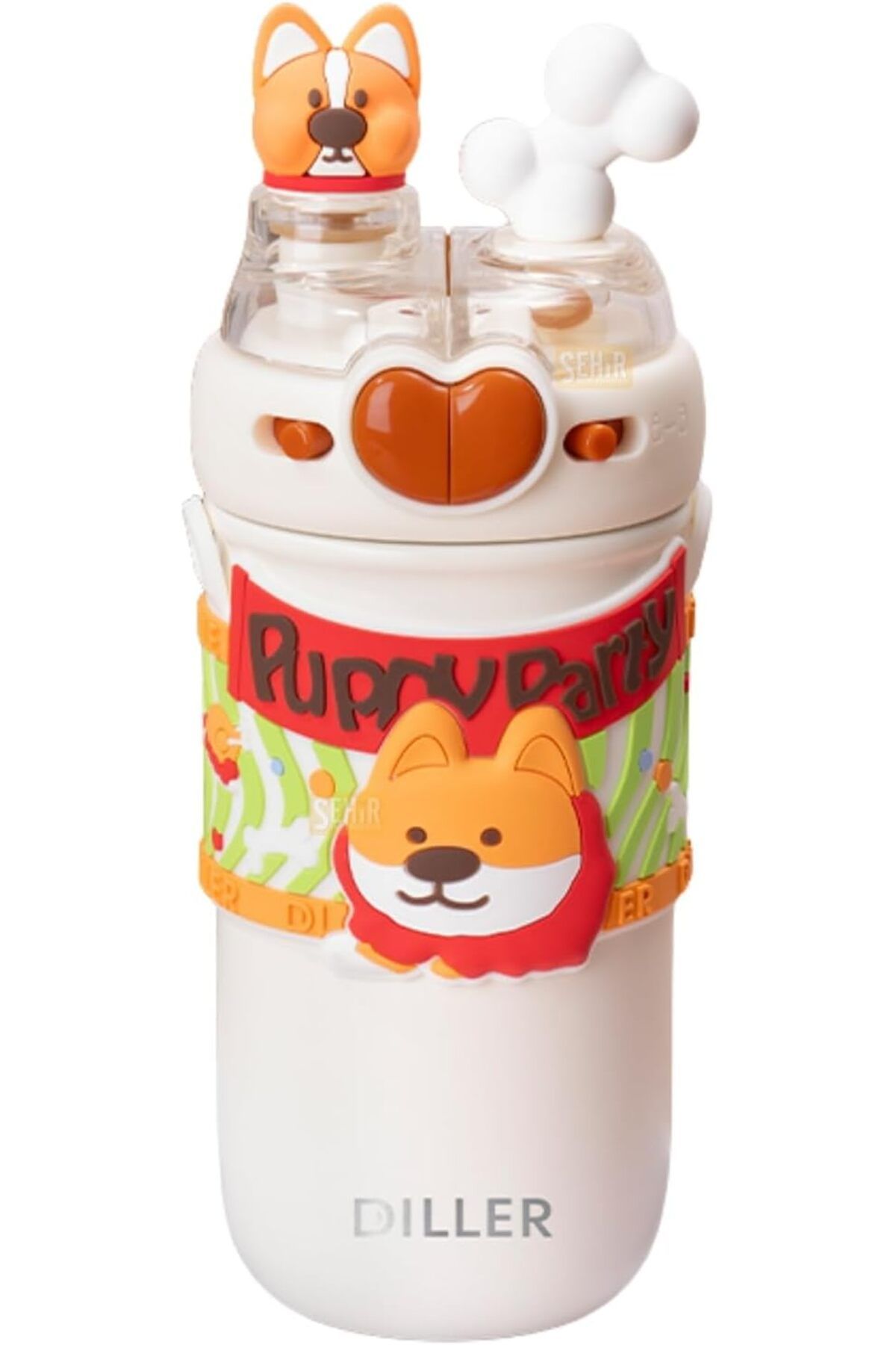 STOREMAX buxystorem Diller 520ml Sevimli Hayvanlar Süslü Pipetli/Pipetsiz Boyun Askılı Paslanmaz Çelik T