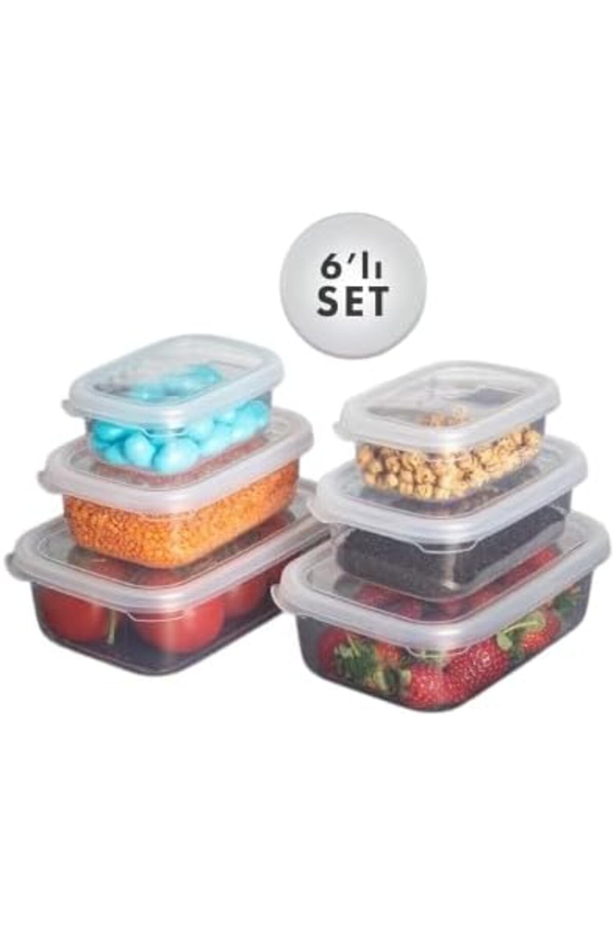 MCreative HOME un 6 Lı Set Nare Dikdörtgen Sızdırmaz Hava Almaz Erzak Saklama Kabı Şeffaf