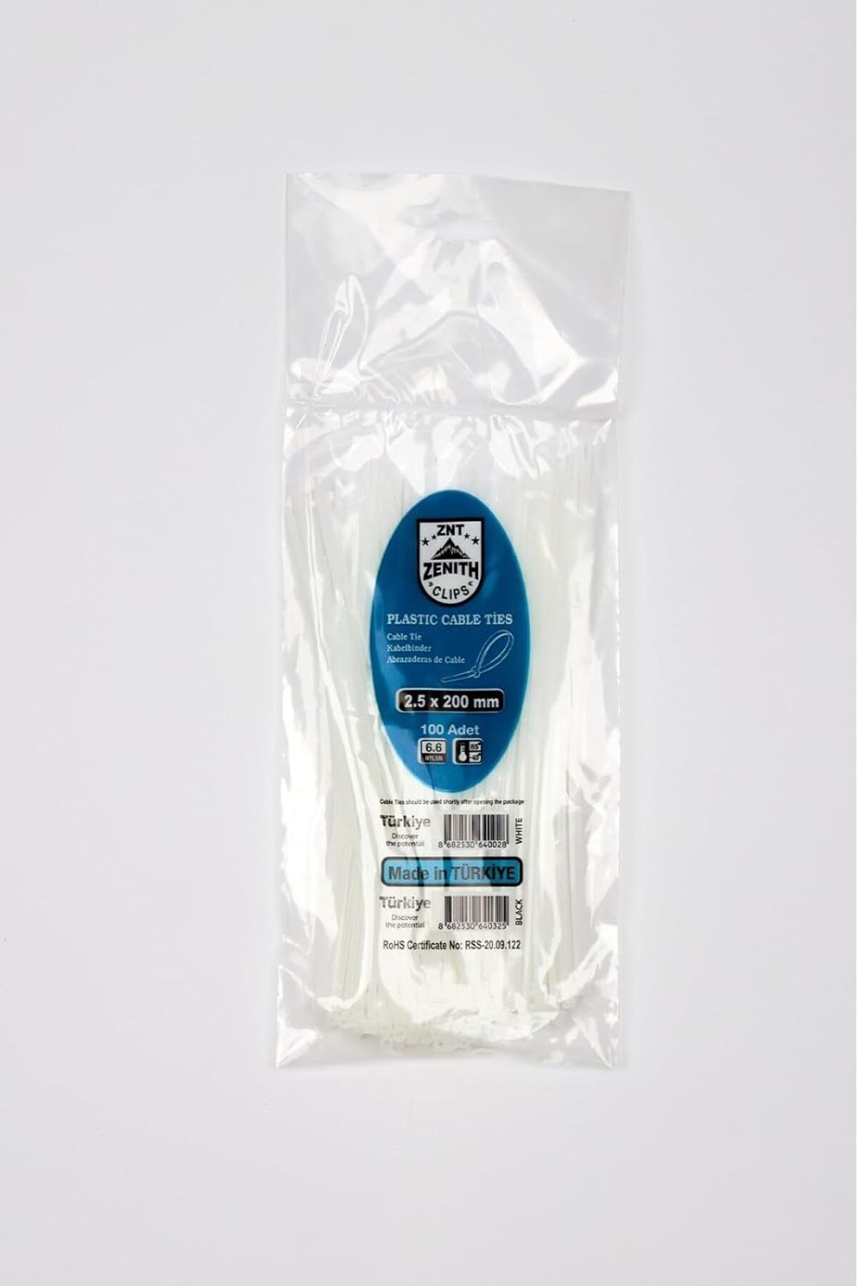 STOREMAX mrttnca 2,5x200 Beyaz Kablo Bağı & Plastik Kelepçe & Cırt Kelepçe 100 Adet (paket) trndymrt 108
