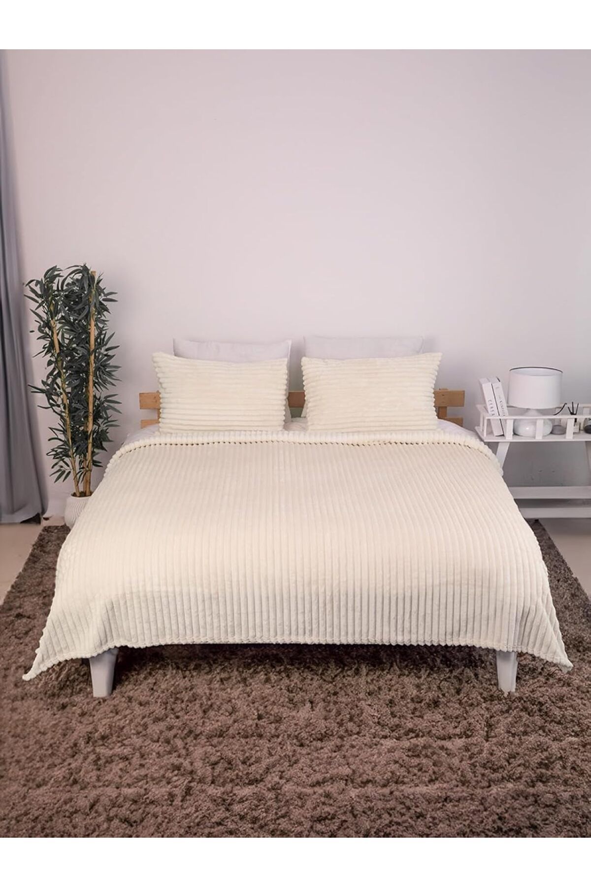 STOREMAX Linda 3 Parça Çift Kişilik Battaniye Seti - Ekru
