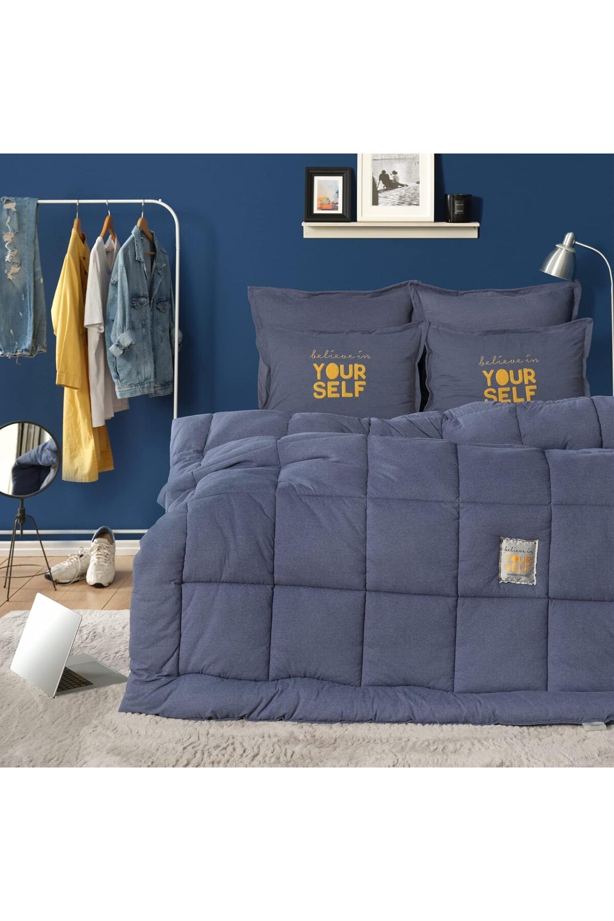 STOREMAX glpzr Home Motto Cotton Comfort Çift Kişilik Uyku Seti İndigo trendybuy 1109110