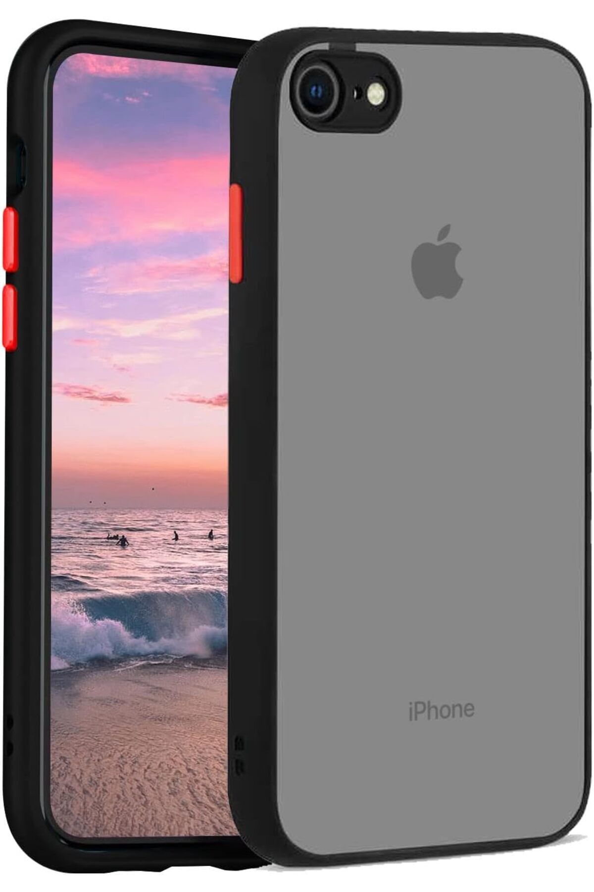 STOREMAX htpshopmx iPhone 7/8 / SE 2020 Kılıf Kamera Korumalı Arkası Buzlu Kılıf (Siyah) str http 109244