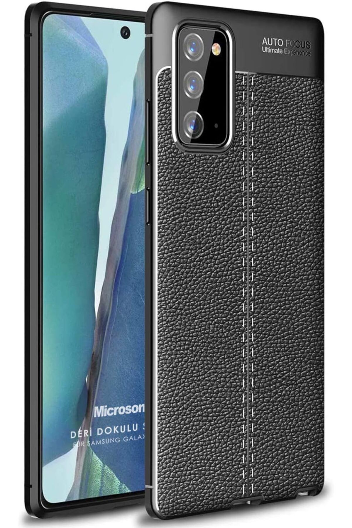 STOREMAX nffashopm Galaxy Note 20 için Kılıf Deri Dokulu Silikon Siyah [Galaxy Note 20 ile Uyumlu Kılıf