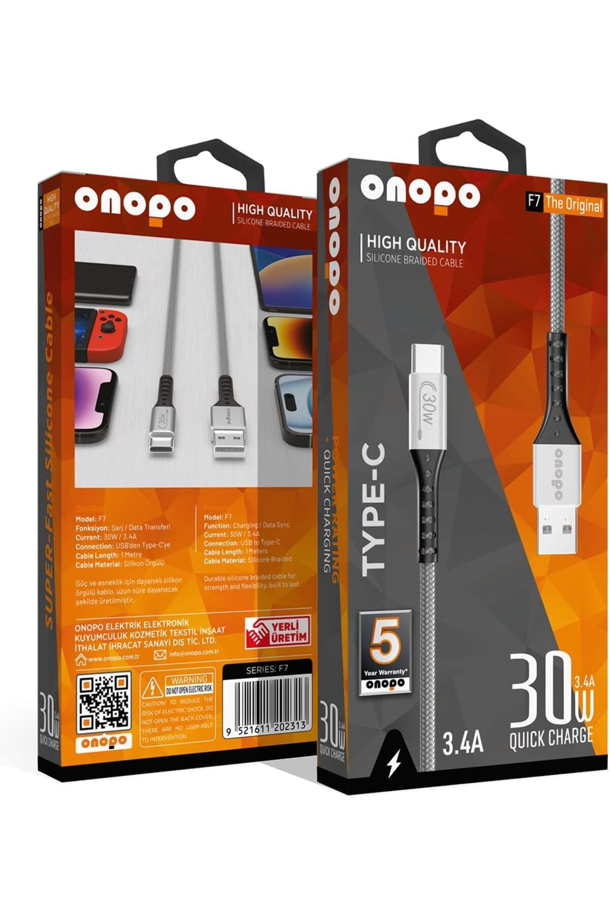 STOREMAX cmllashop Android Uyumlu 3.4A Type-C Örgülü Hızlı Şarj ve Data Kablosu 30W Metal Uçlu - F7 5