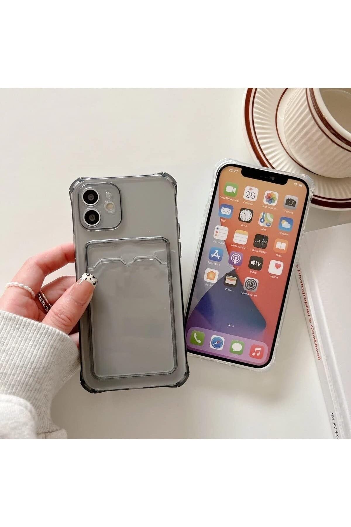 STOREMAX htpshopmx GİYİM & AKSESUAR iphone 11 (6.1) Uyumlu Lüx Kartlıklı Şeffaf Telefon Kılıfı (SİY