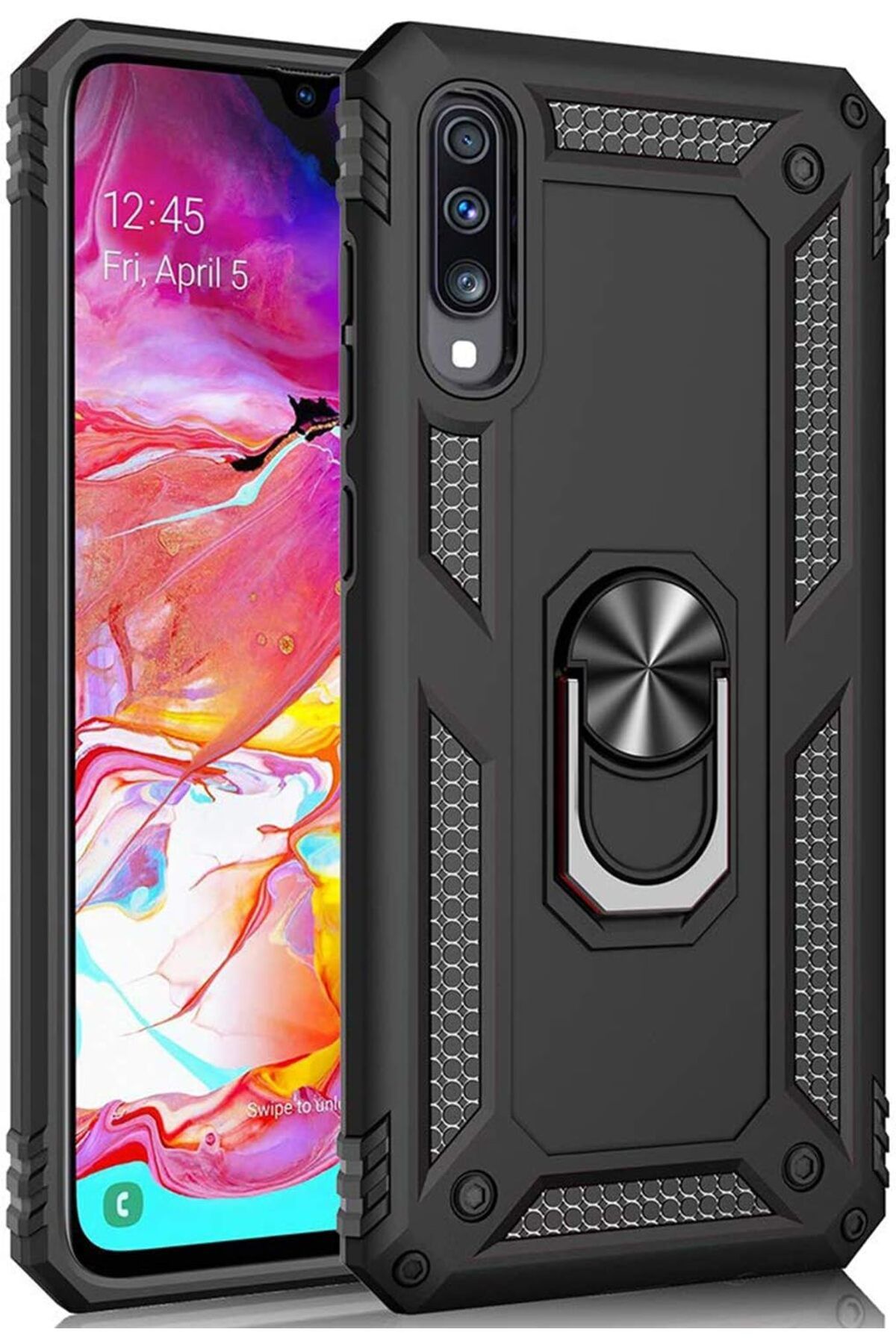 STOREMAX nffashopm Galaxy A70 için Kılıf Military Ring Holder Siyah [Galaxy A70 ile Uyumlu Kılıf - Siyah