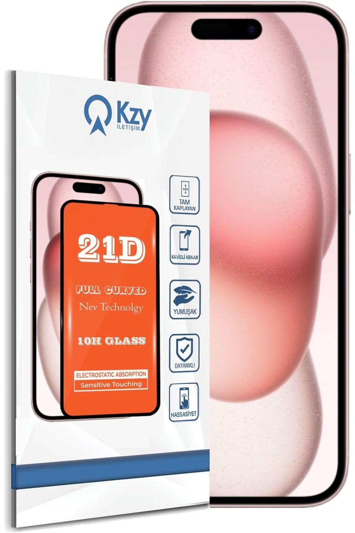 salesalbutik İLETİŞİM Apple iPhone 15 ile Uyumlu Tam Kaplayan 21D Temperli Ekran Koruyucu Cam