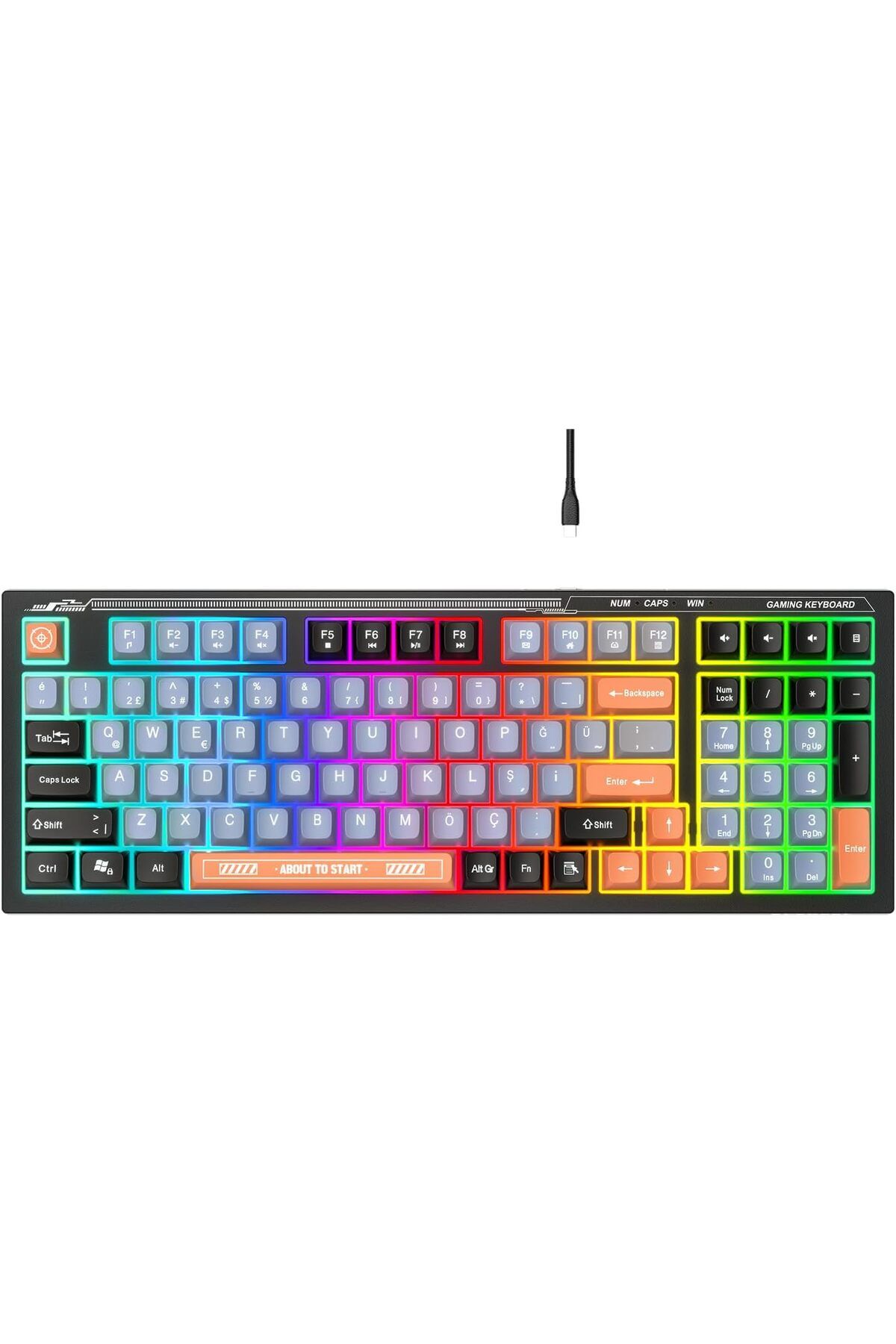 yenibagshop KB-98 SILENT Siyah/Gri/Turuncu SESSİZ Rainbow Q Membrane Oyuncu Klavyesi