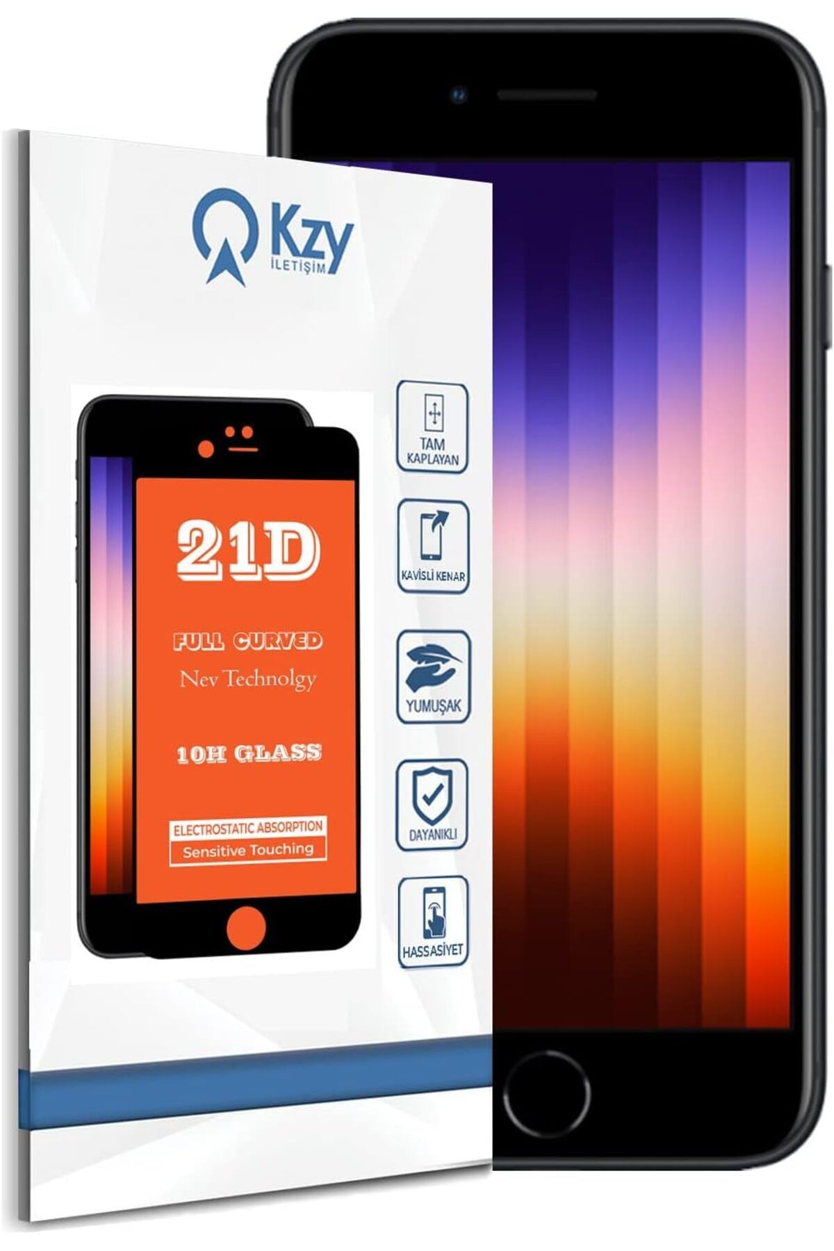 yenibagshop iPhone SE 3 2022 ile uyumlu Tam Kaplayan 21D Temperli Ekran Koruyucu Cam