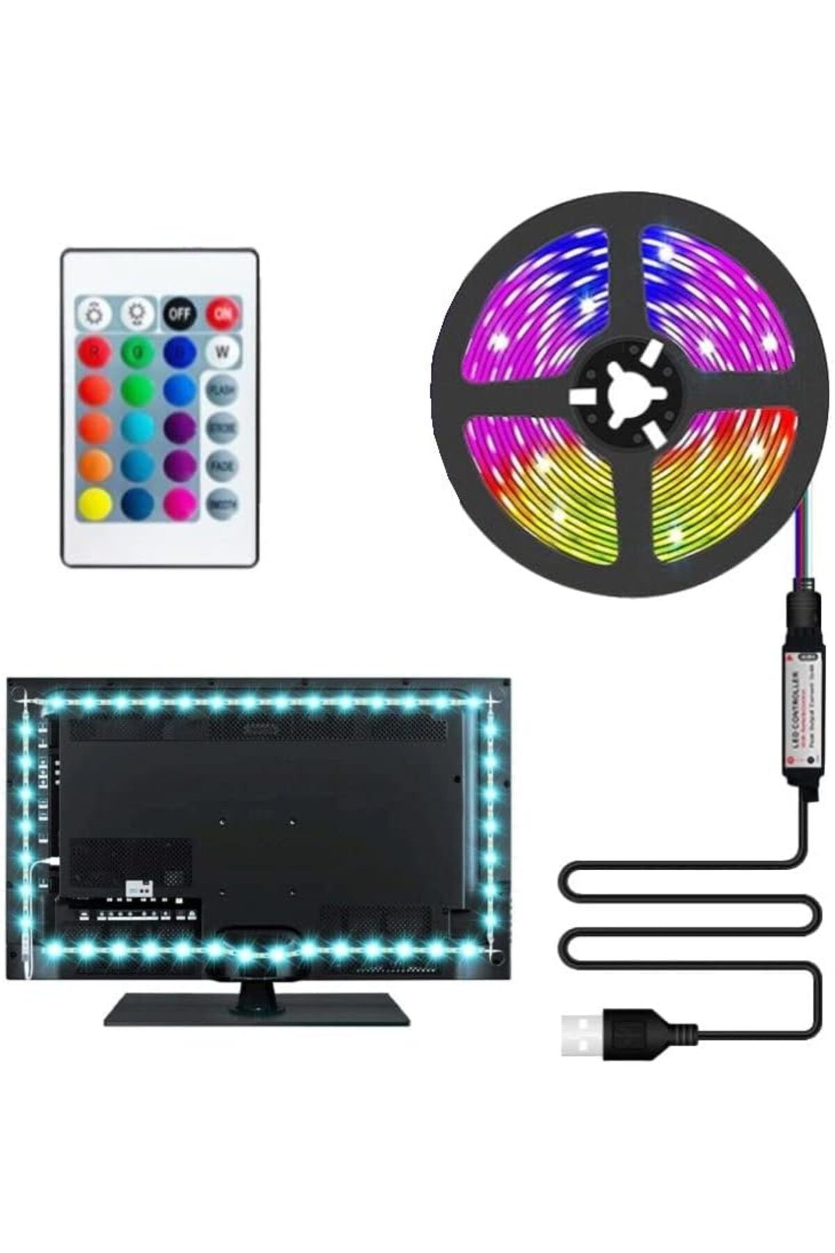 salesalbutik Arkası Ambians Rgb Led Seti Usb'li Kumandalı 3 Metre CT-4566