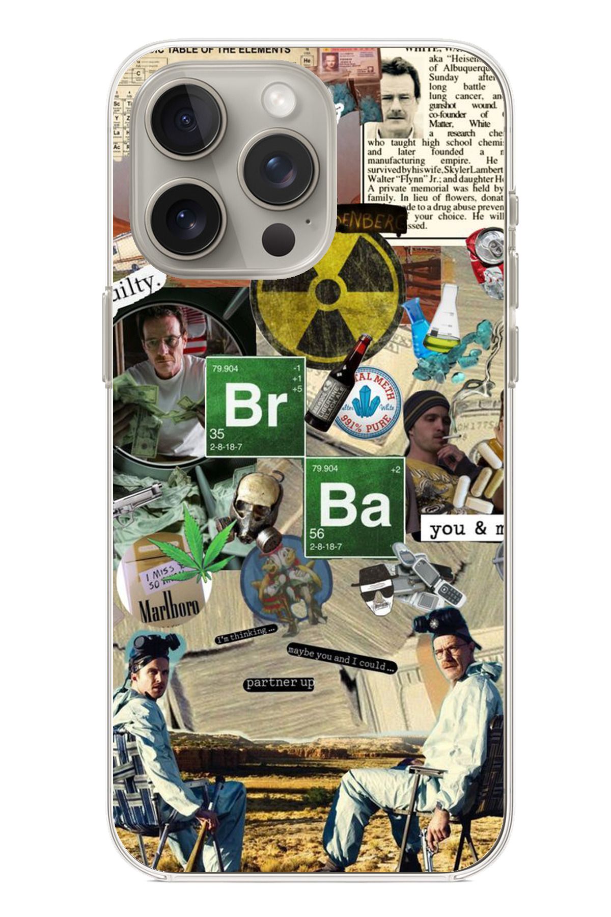 TechTree iPhone 15 PRO Uyumlu Breaking Bad Kolaj Şeffaf Silikon Kılıf