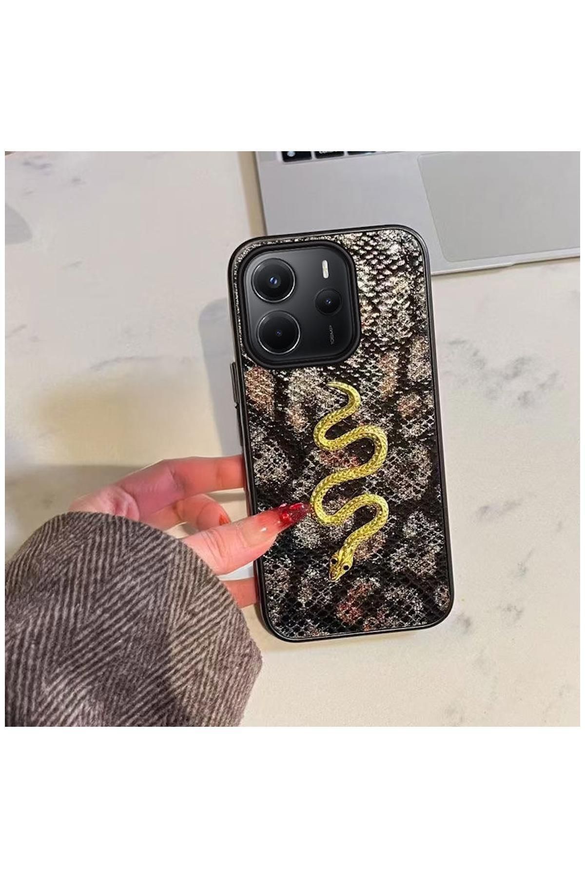 Pro Aksesuar Xiaomi Redmi Note 14 Uyumlu Kılıf Zebana Golden Serpent Silikon Kılıf Siyah