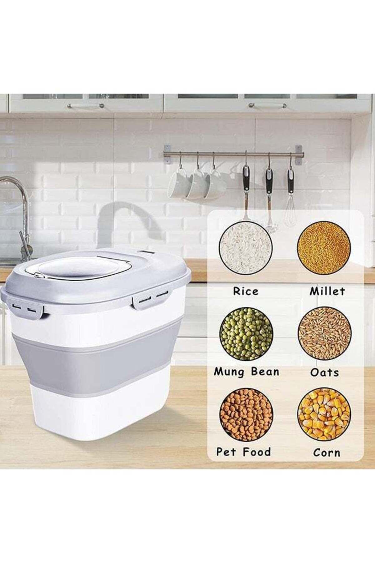 COOYA-Cereal Rice Food Storage Containers, Collapsible, Containers with Rolling Wheel Airtight Locking Lid 2