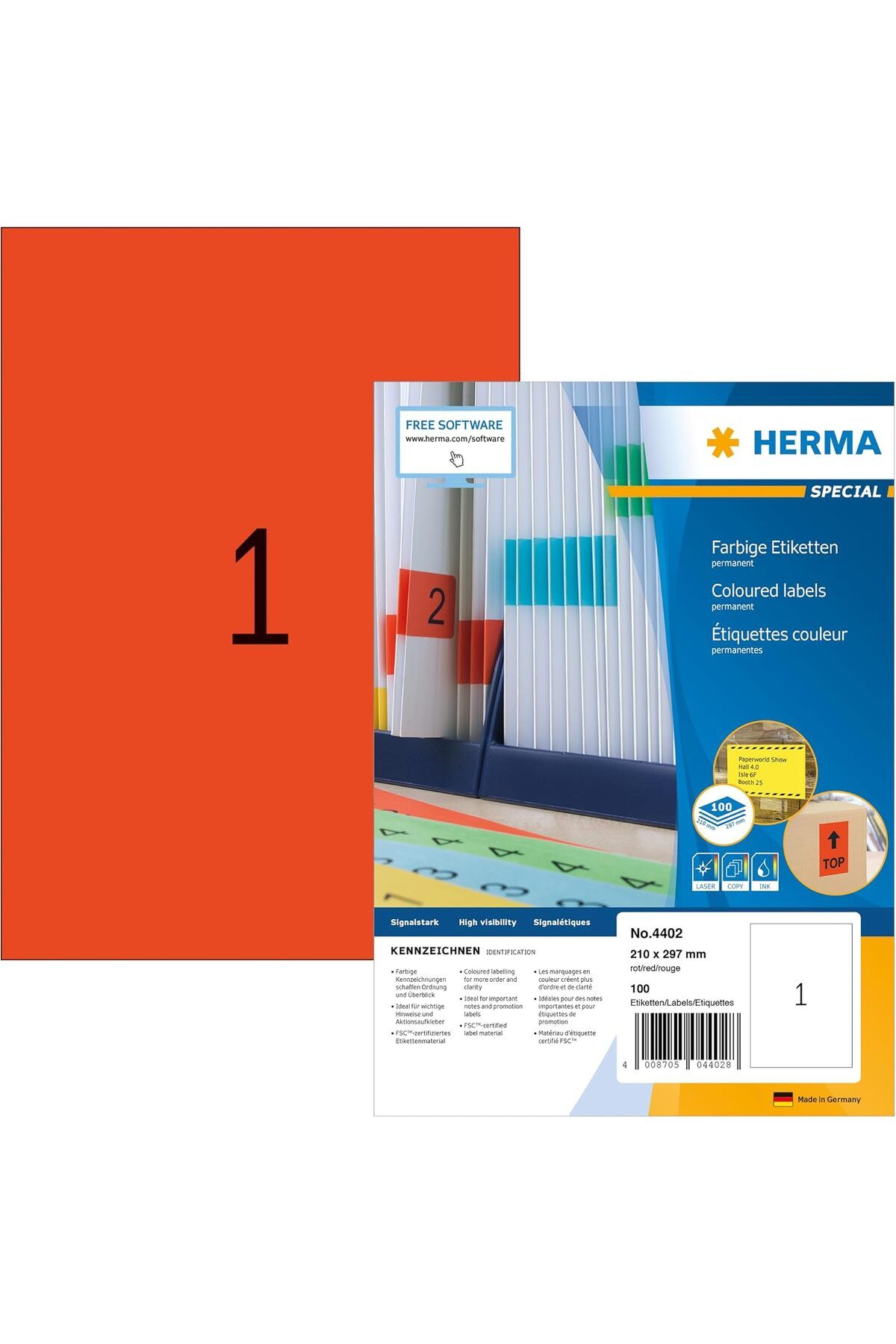 STOREMAX buymxx 4402 Renkli Etiket DIN A4 210 x 297 mm, 100 Yaprak, Kağıt, Mat Kendinden Yapışkanlı, Yaz