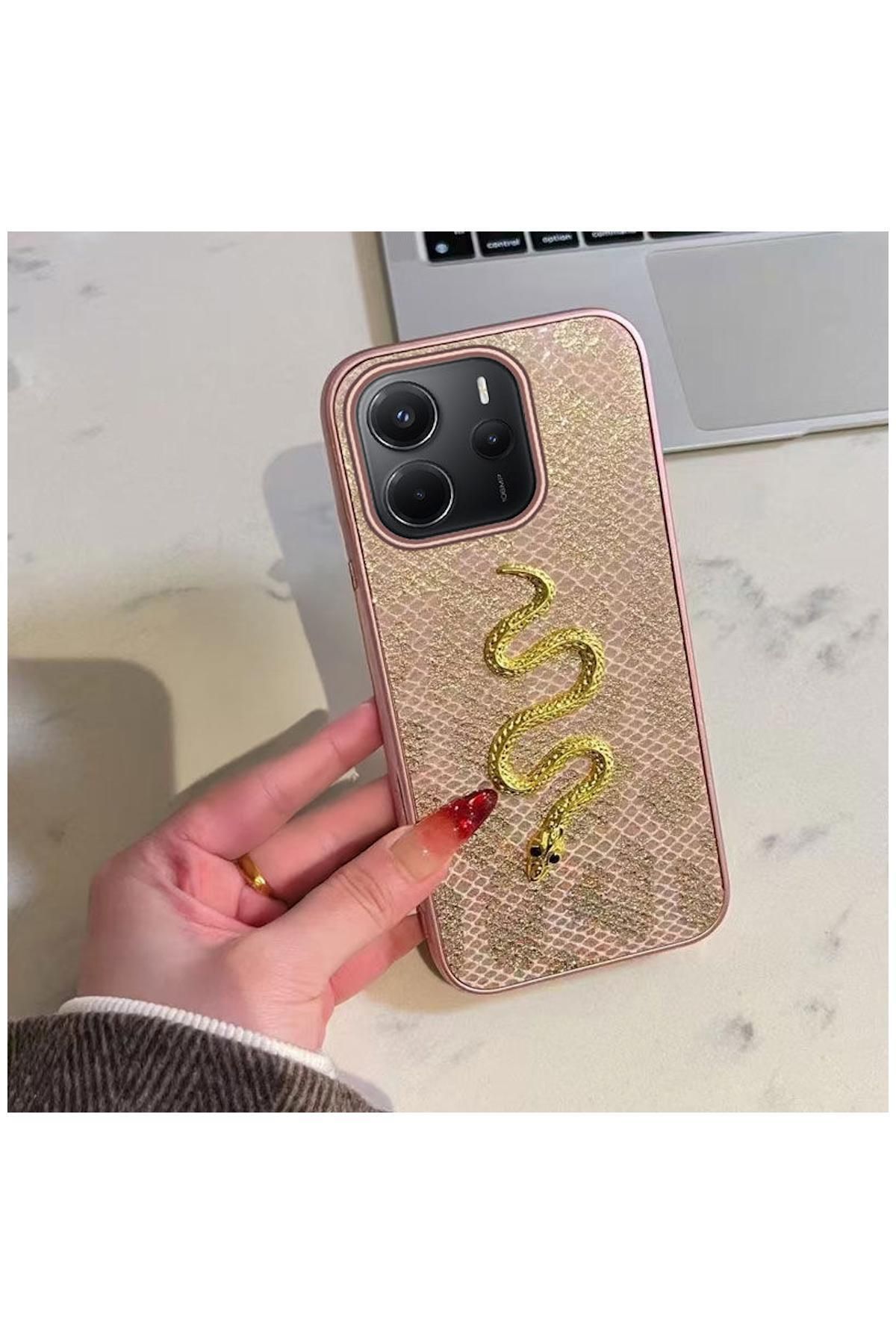 Zebana Xiaomi Redmi Note 14 4G Uyumlu Kılıf Zebana Golden Serpent Silikon Kılıf Rose Gold