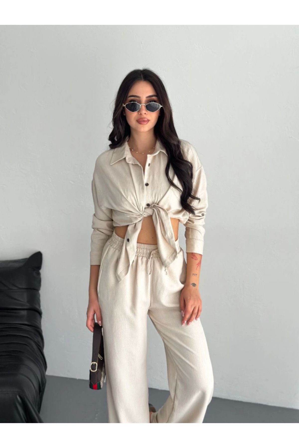 velmorafashion Gömlek Pantolon Ikili Takım - Kırık Beyaz