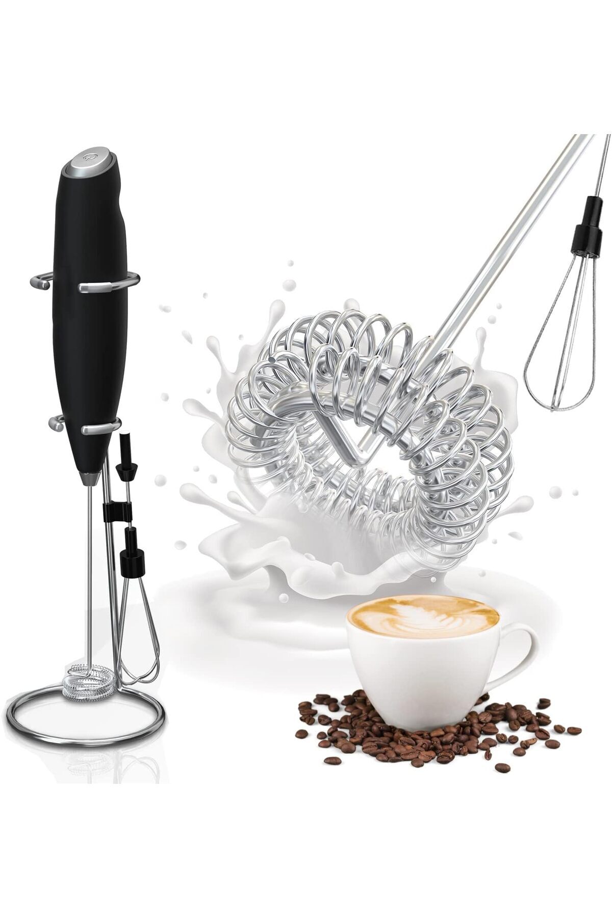 Generic-Necomi Double Whisk Milk Frother & Egg whisk & Stand - Handheld, Mini Electric Drink Mixer, Foamer 1