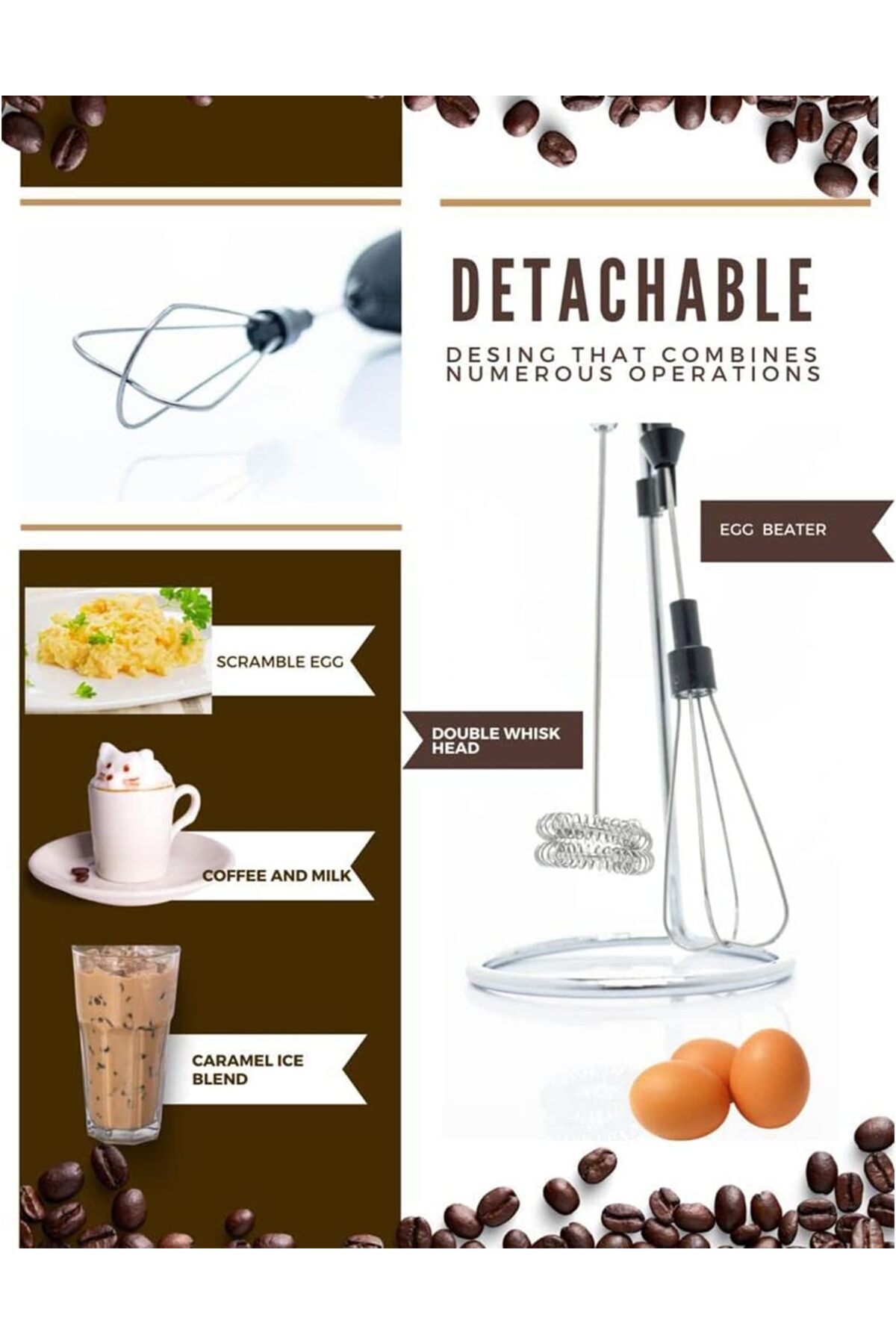 Generic-Necomi Double Whisk Milk Frother & Egg whisk & Stand - Handheld, Mini Electric Drink Mixer, Foamer 3