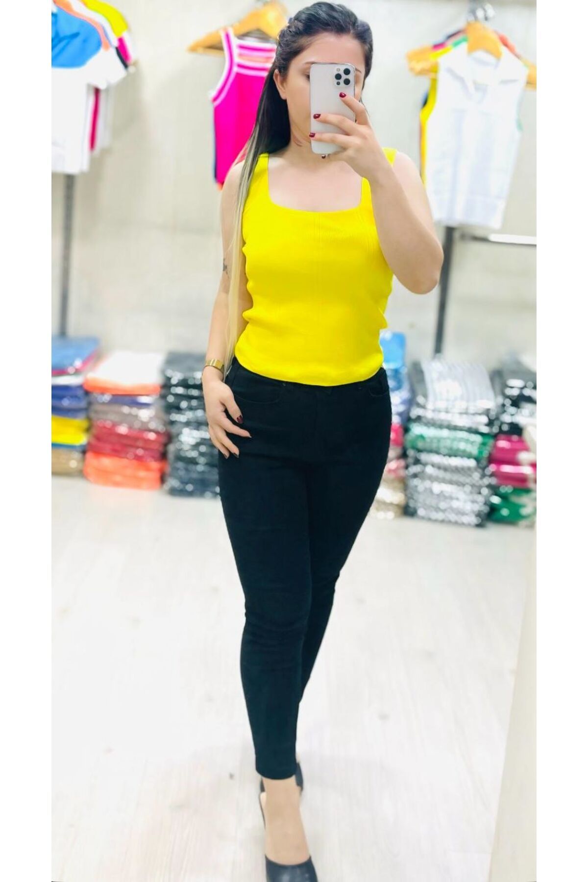 Butik Zeyoo Collection Kadın Kalın Askılı Kare Yaka Crop