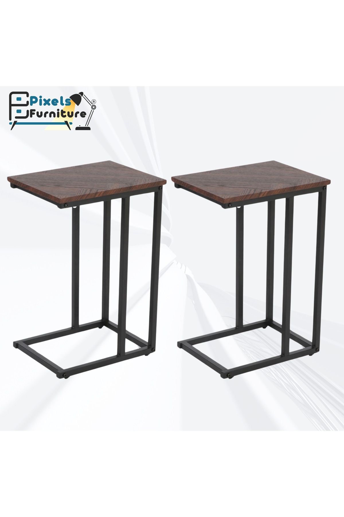 PixelsFurniture-Set of 2 Pixel Furniture C-Shaped Side Table for Sofa and Bed, Table with Solid Metal Bases 1