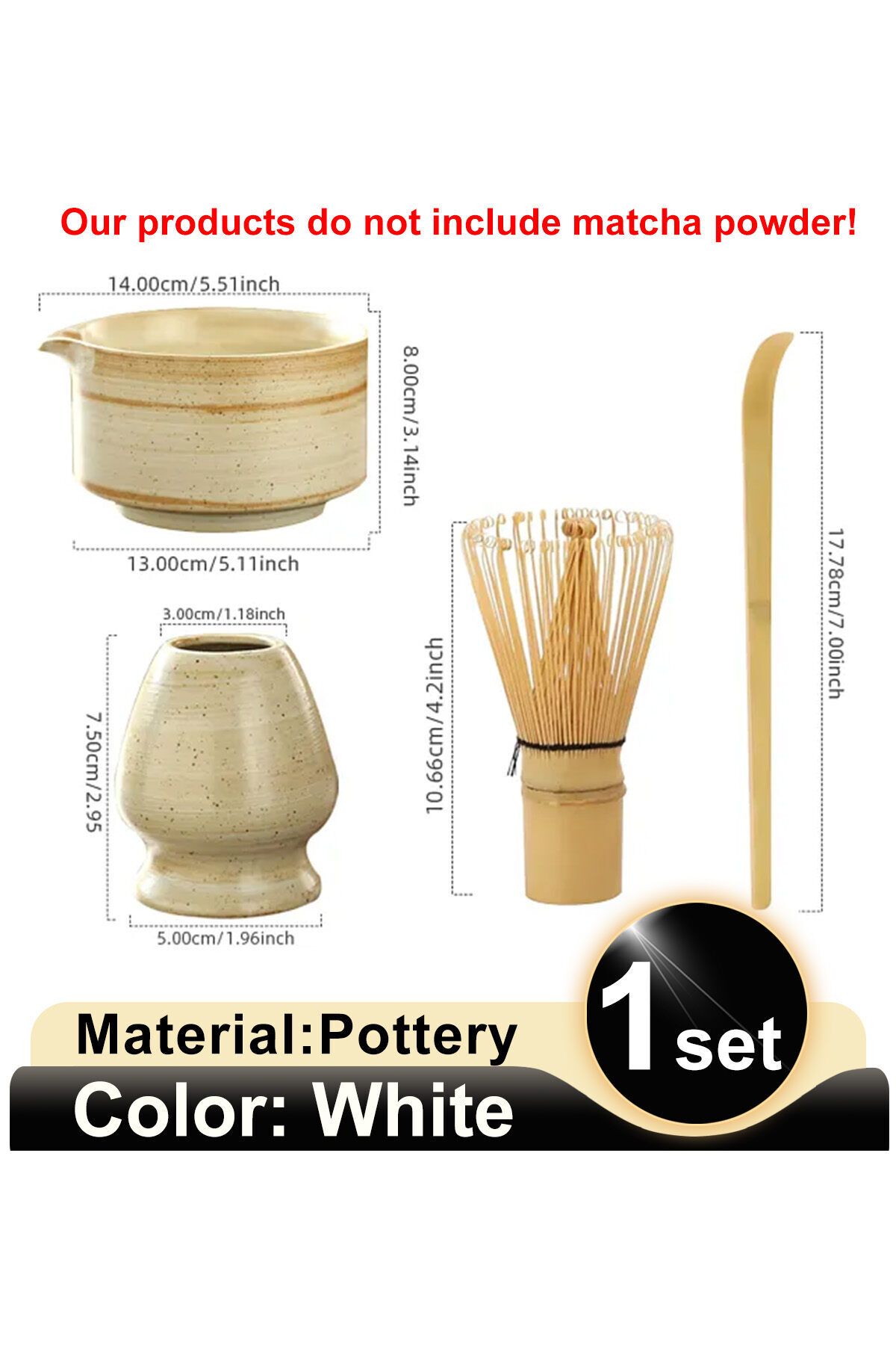 Choice-White 4pcs Japanese Matcha Tea Set Safe Bamboo Whisk Teaspoon Tea Sets Indoor Beverage Shop Tea-maki 1