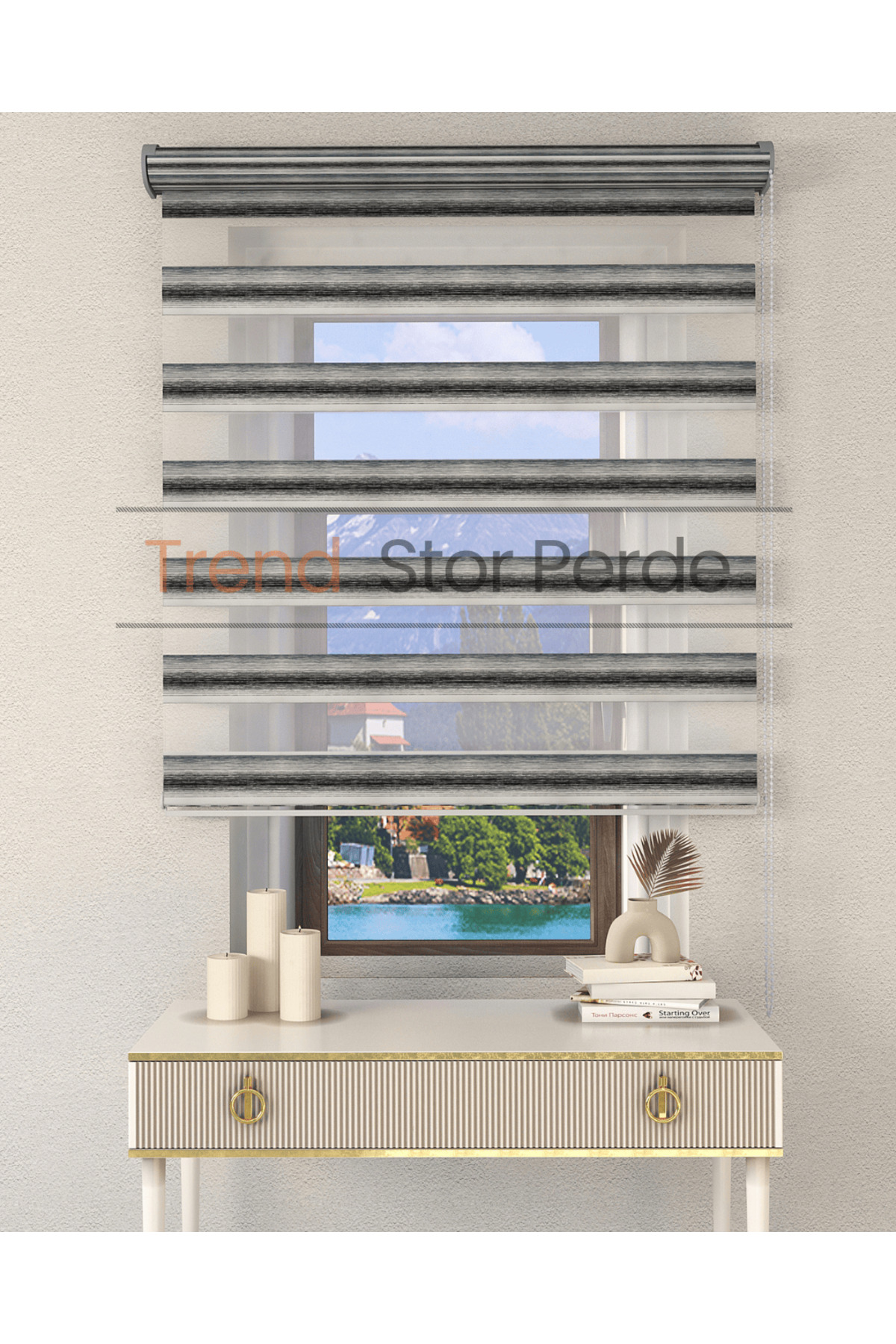 Black Green Toggle Skirt Sliceless Zebra Roller Blind Curtain