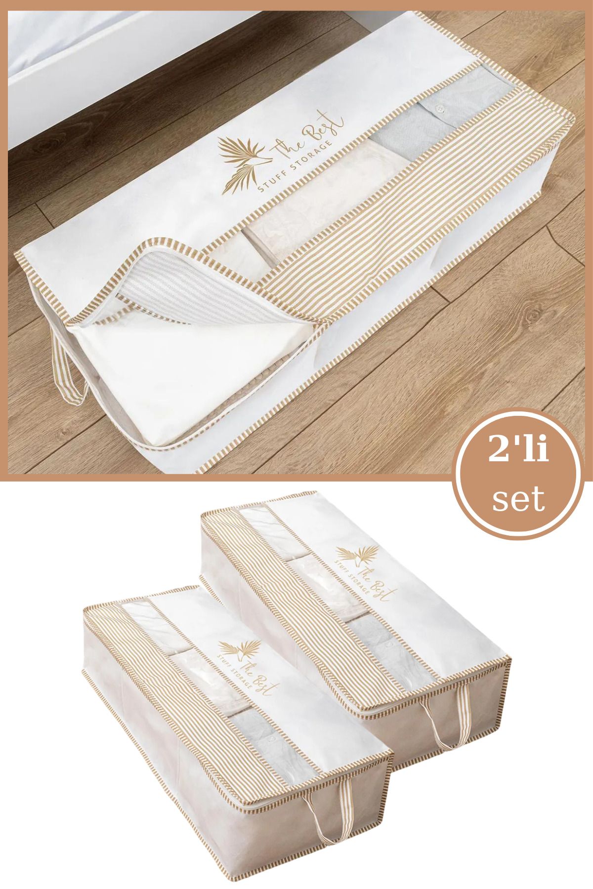 Flosoft-2 Pieces of Windowed Base Storage Box, Base under Bed Cabinet 3 Compartment Organizer Storage Storage Box Set of 2 6