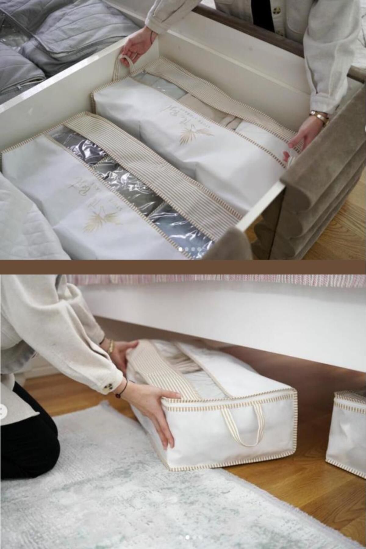 Flosoft-2 Pieces of Windowed Base Storage Box, Base under Bed Cabinet 3 Compartment Organizer Storage Storage Box Set of 2 3