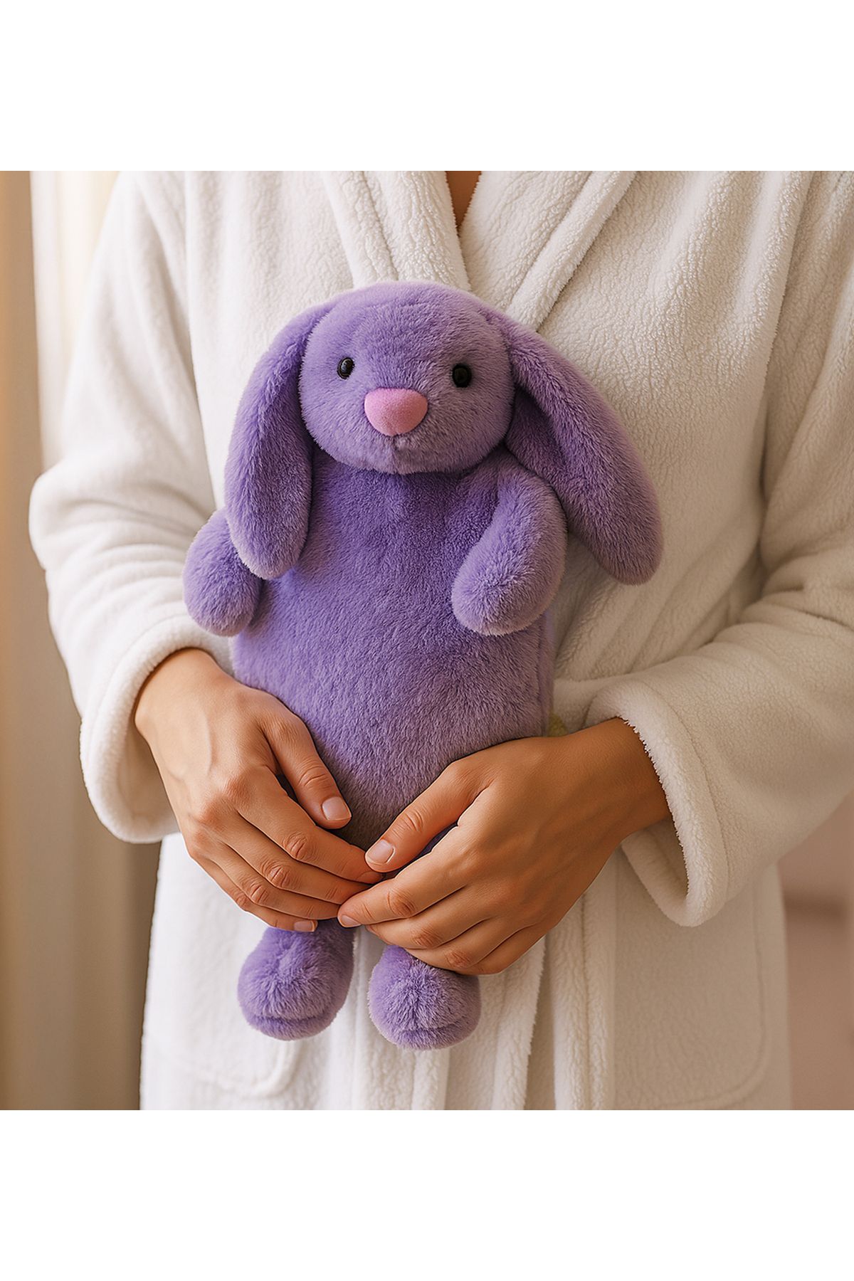Özgüner Oyuncak Peluş Oyuncak Görünümlü Su Torbası Kılıfı – Lila Tavşan Model, Isıyı Koruyan Kumaş