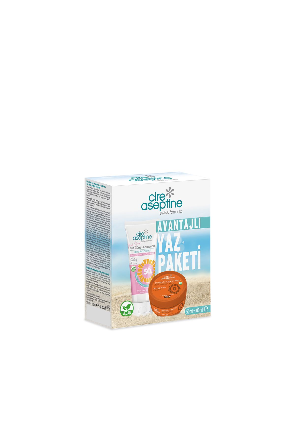 CIRE ASEPTINE YAZ PAKETİ (50 SPF PİNK SHİNE 50 SPF + BRONZLAŞTIRICI GÜNEŞ KREMİ HAVUÇ)