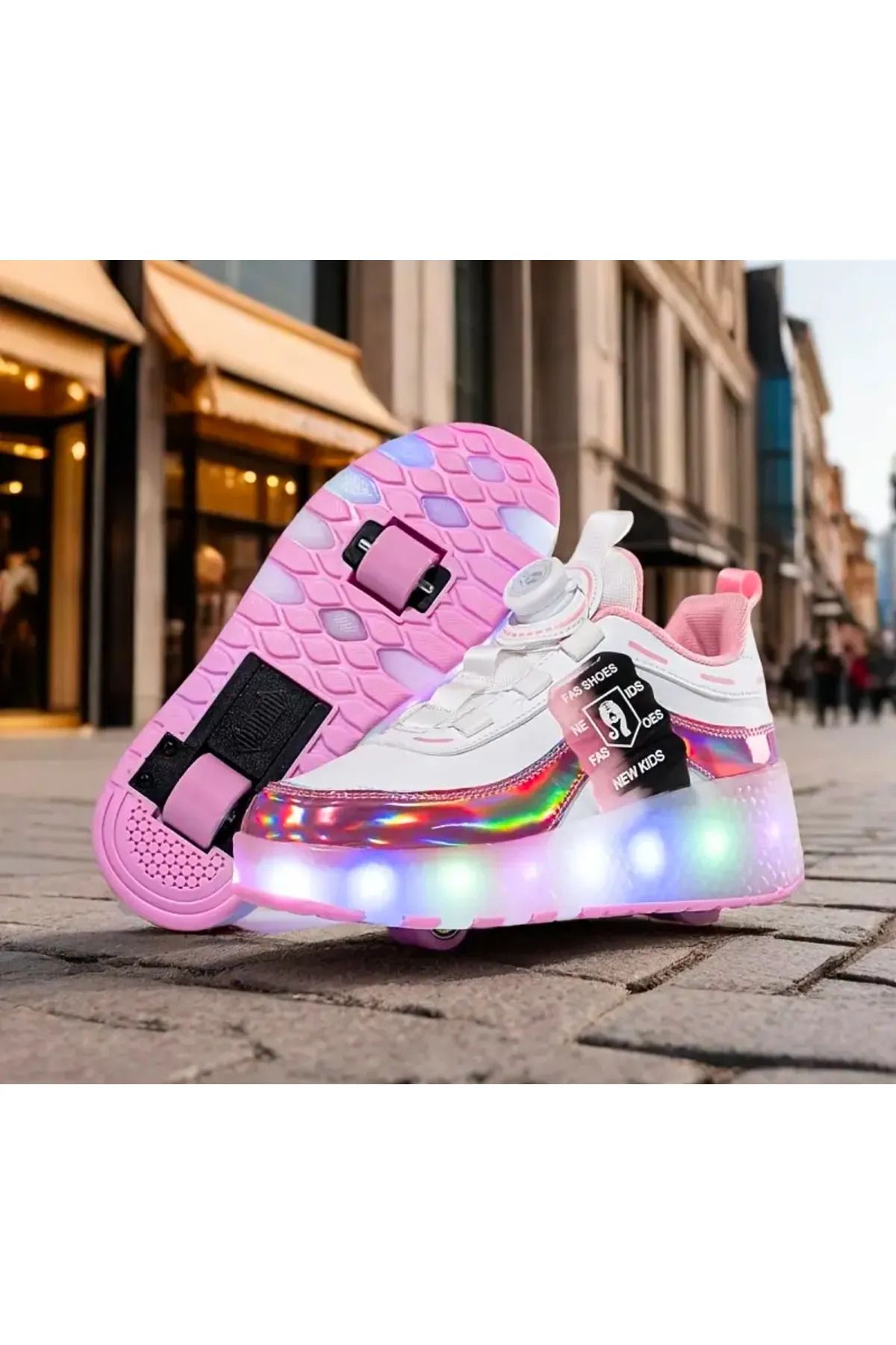 BALCI HEDİYELİK Unisex Skateboard Ayakkabı Şarj Edilebilir Led Işıklı Kapanabilir Tekerlek
