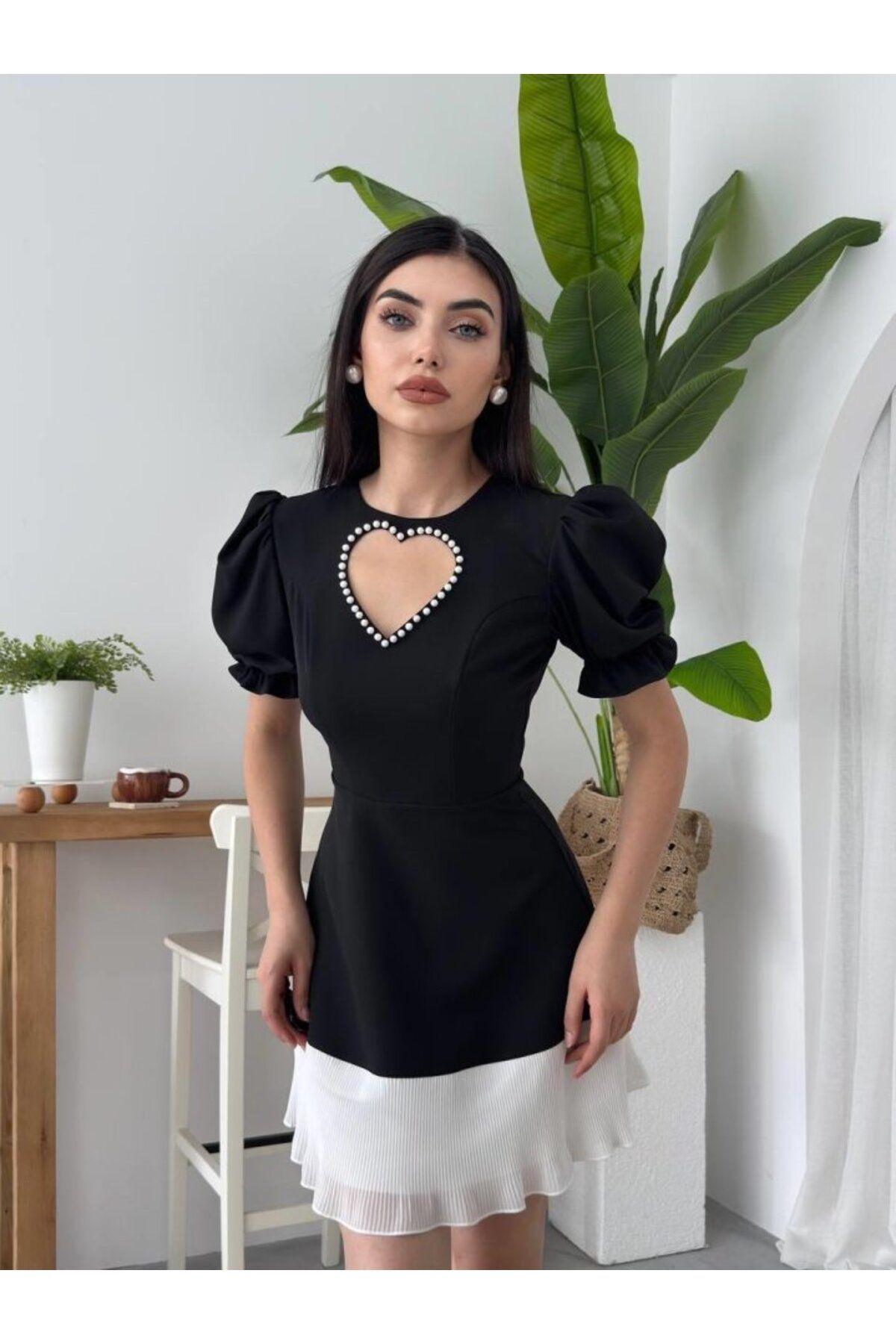 velmorafashion Safe Kalp Detaylı Elbise