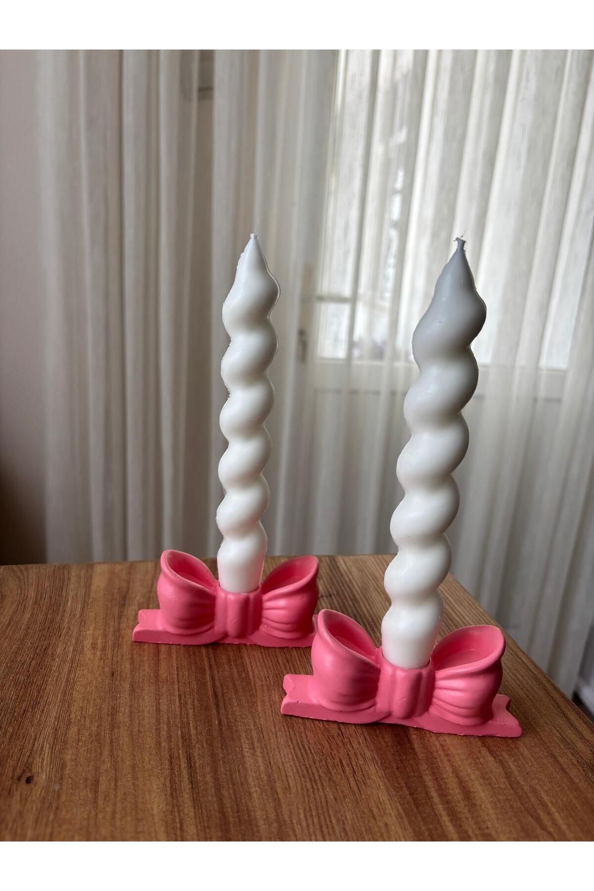 flame candle 2'Lİ PEMBE FİYONK ŞAMDAN VE BURGU ŞAMDAN MUMU , SOYA WAX , AMBER KOKULU