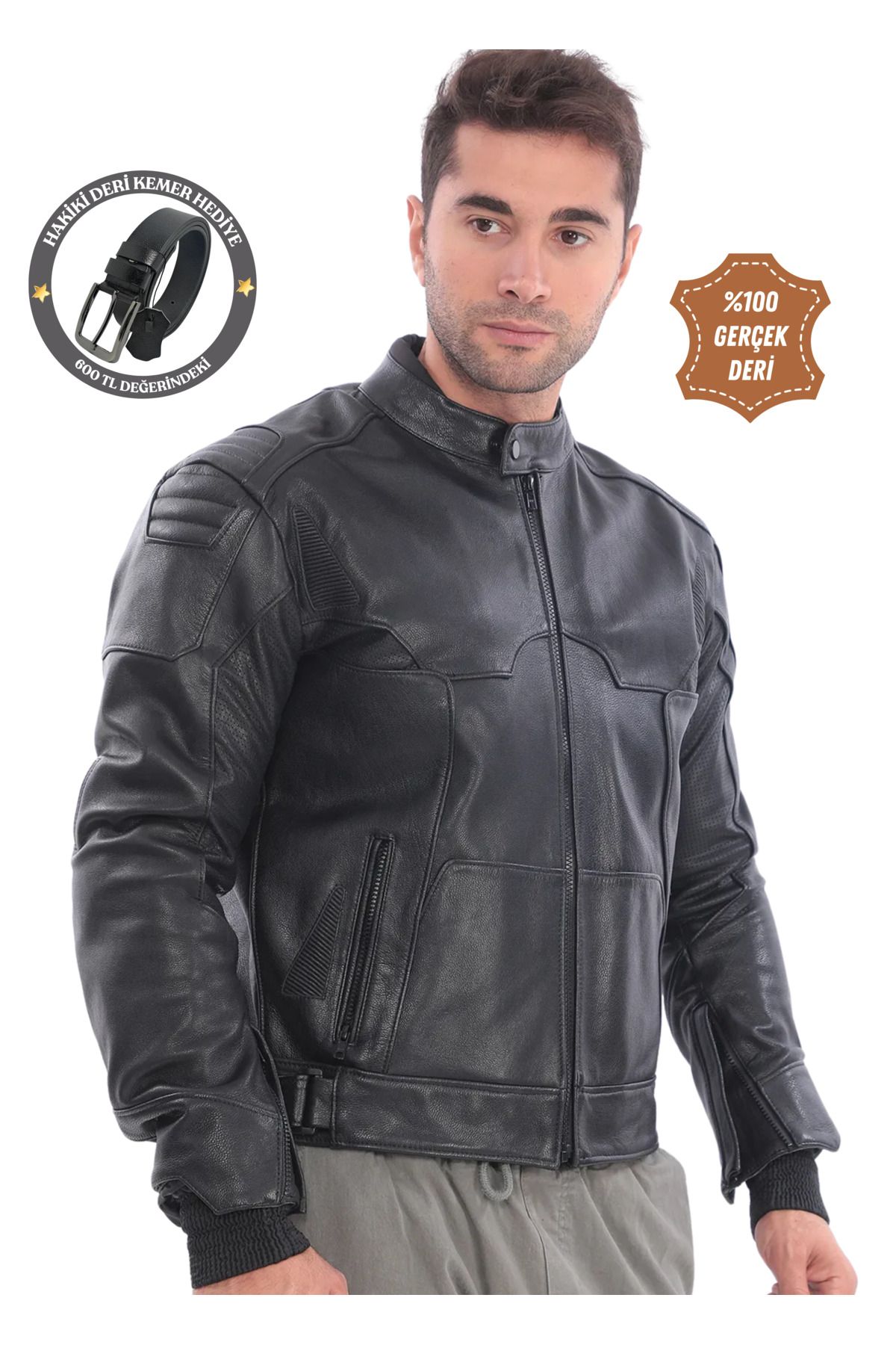 Butik Cm7 Arnold Deri Motorcu Montu Erkek