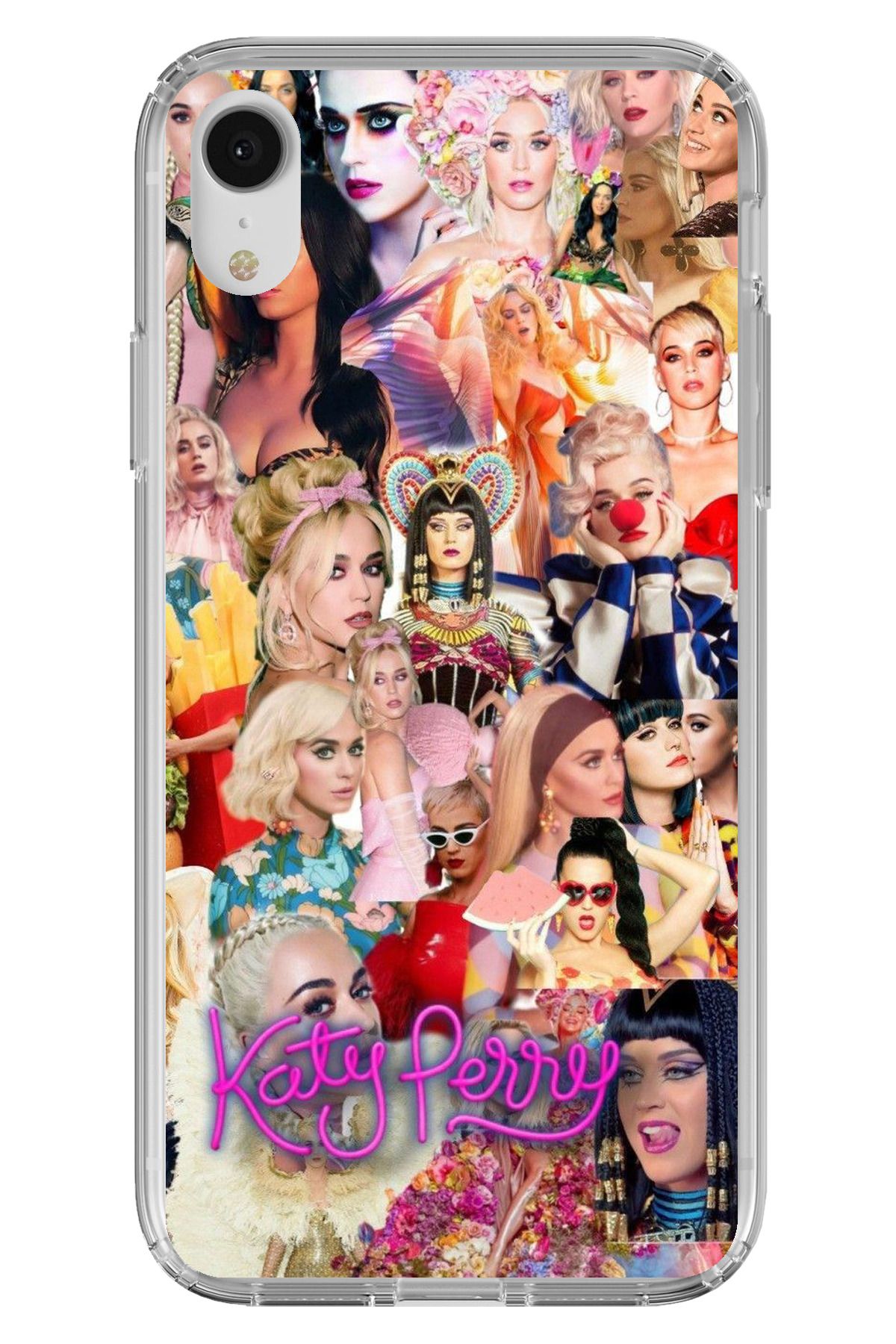 TechTree iPhone XR Uyumlu Katy Perry Kolaj Şeffaf Silikon Kılıf