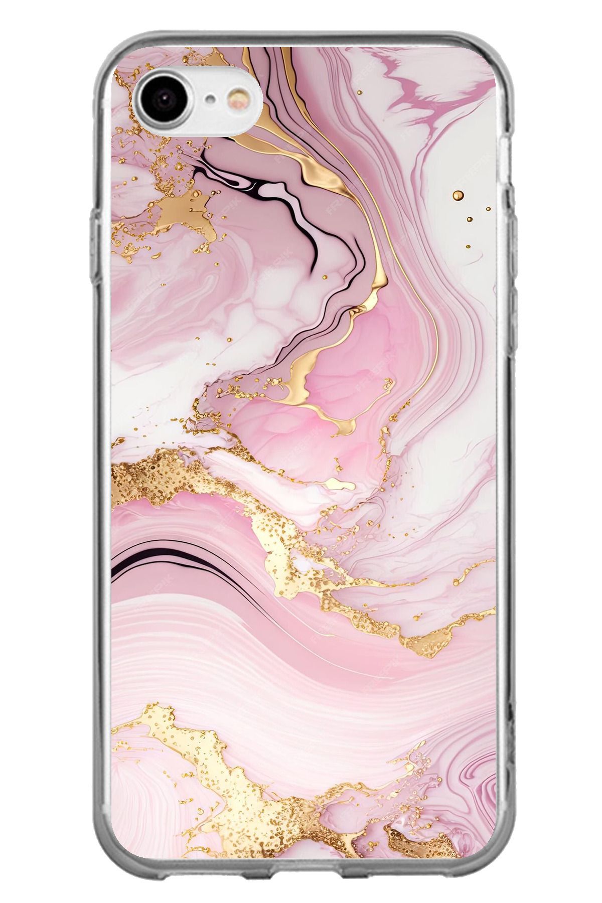 TechTree iPhone 6 - 6s Uyumlu Pembe Mermer Şeffaf Silikon Kılıf