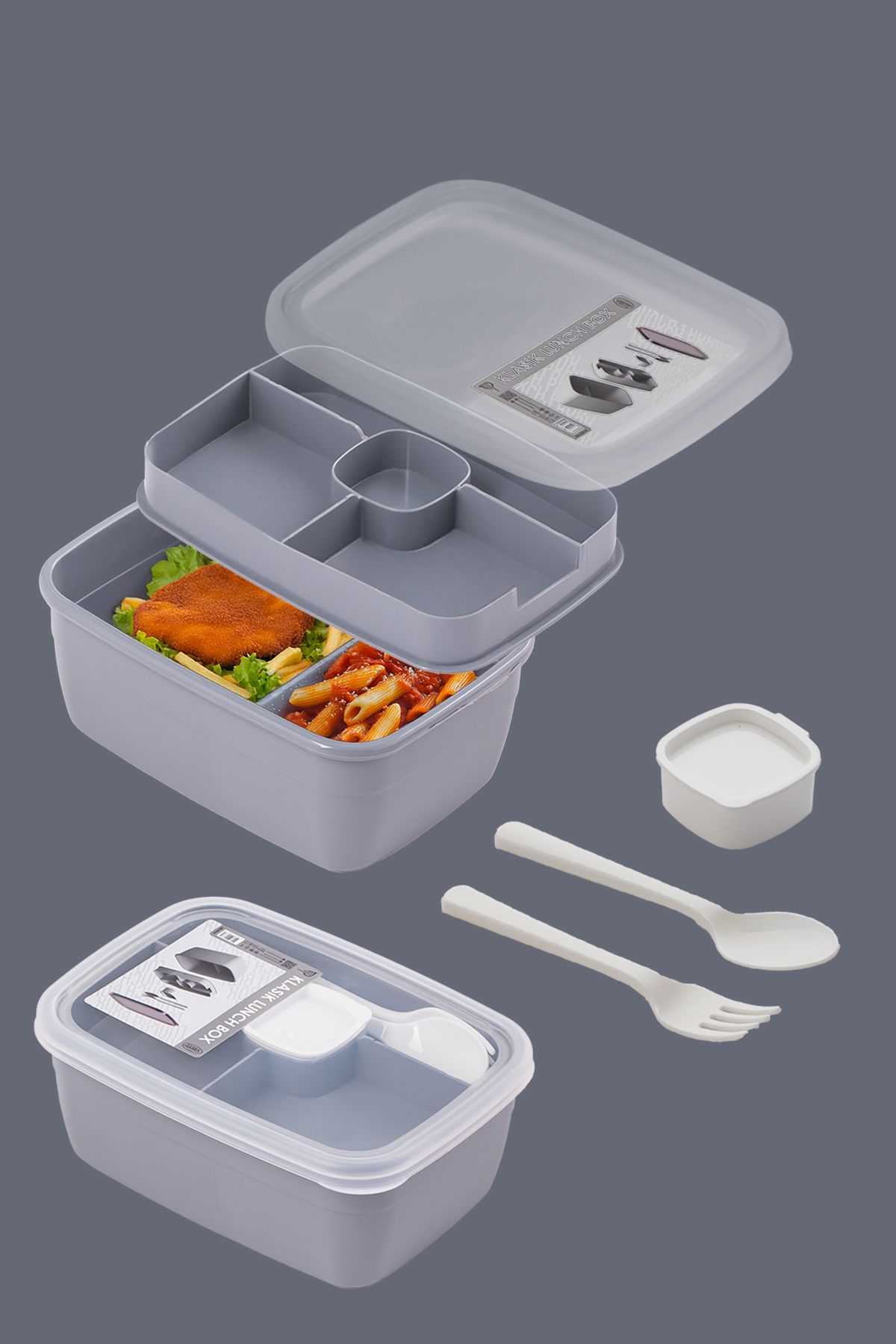 Porsima-3201 Vacuum Self-Feeding Lunch Box with Spoon, Fork and Sauce Bowl - 2-Tier Lunch Box - Lunch Box 3
