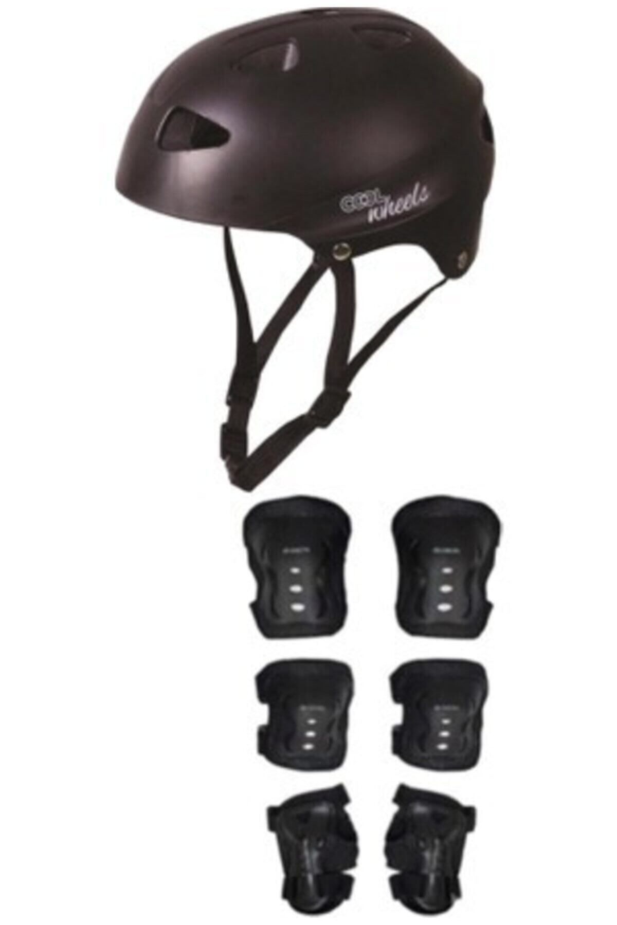 Mhm Collections Unisex Çocuk Siyah Paten Dizlik Dirseklik Kask Full Koruyucu Set