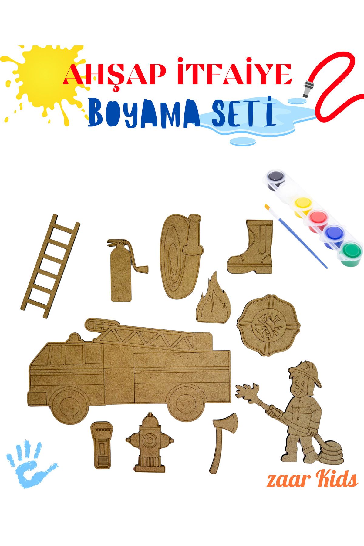 zaar Kids Ahşap İtfaiye Boyama Seti