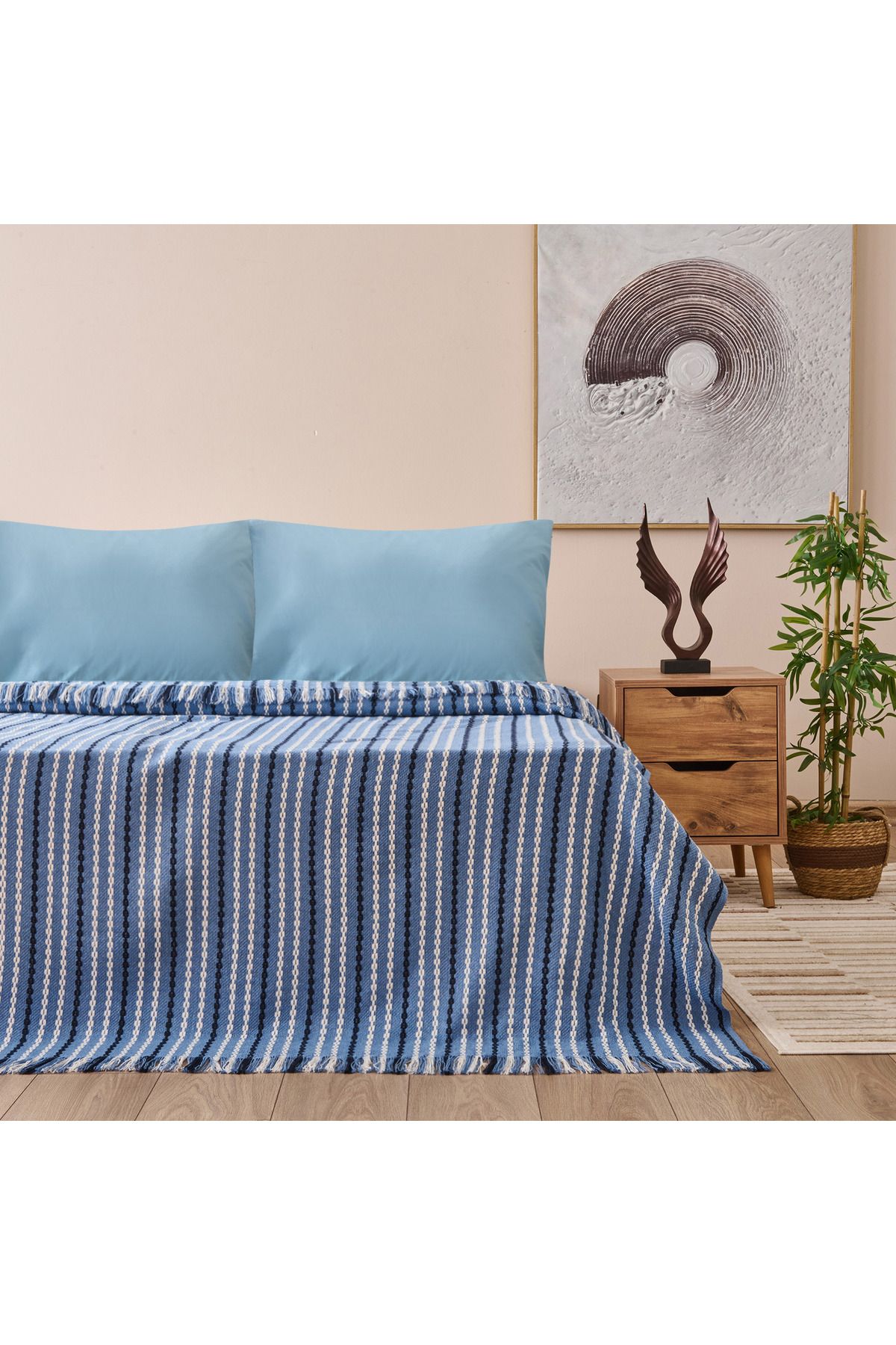 Evidea Soft Nautis Tek Kişilik Pike - Mavi - 160x220 cm