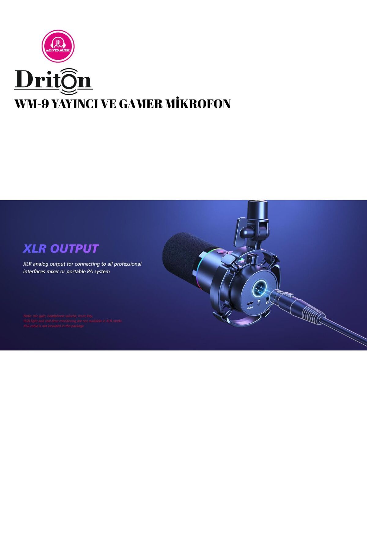 Driton Wm-9 Siyah Rgb Usb Oyuncu Yayıncı Ve Podcast Için Uyumlu Condenser Mikrofon - 5