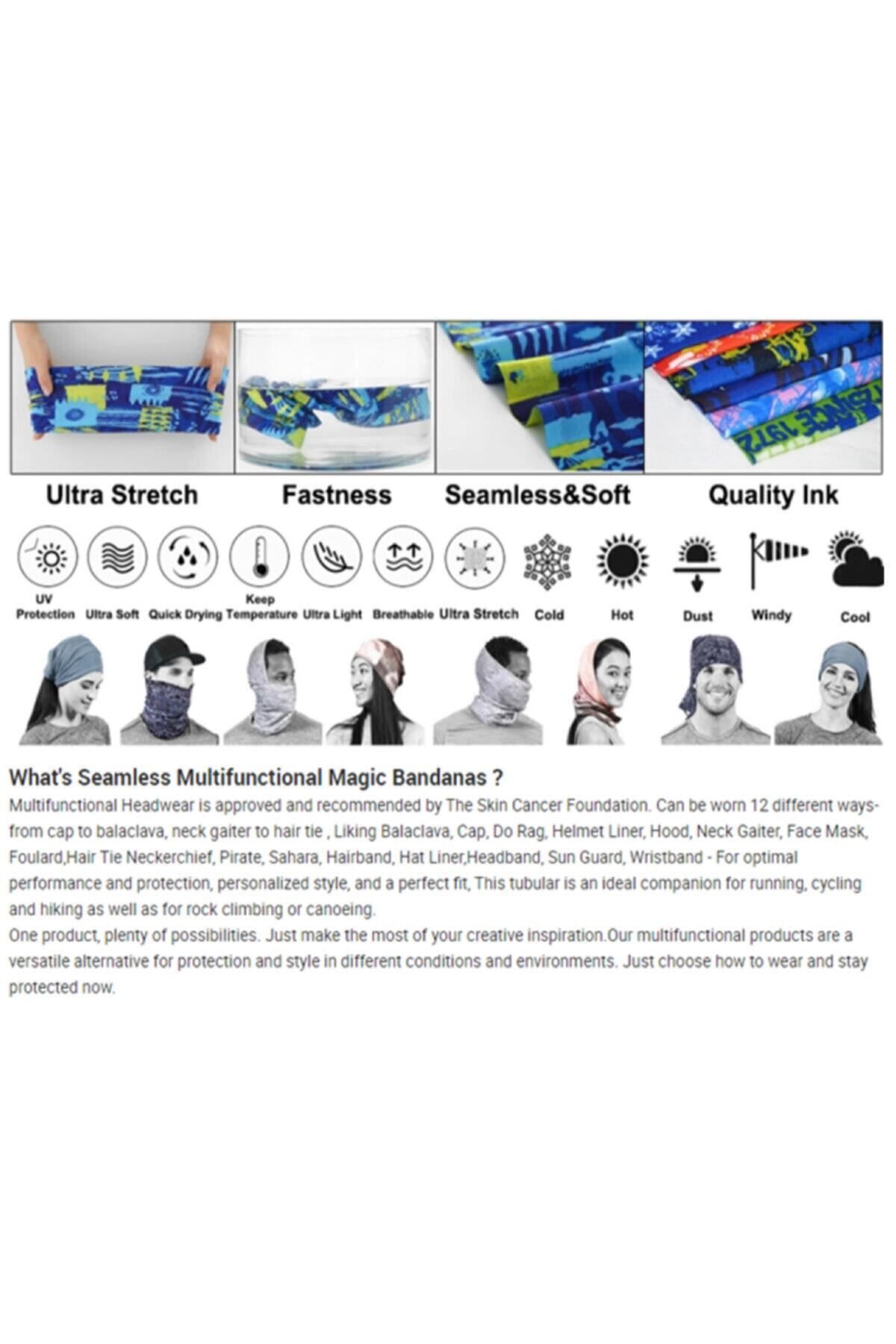 Mhm Collections Bisiklet Kask Içi Maske Dikişsiz Tüp Boyunluk Bandana Saç Bandı