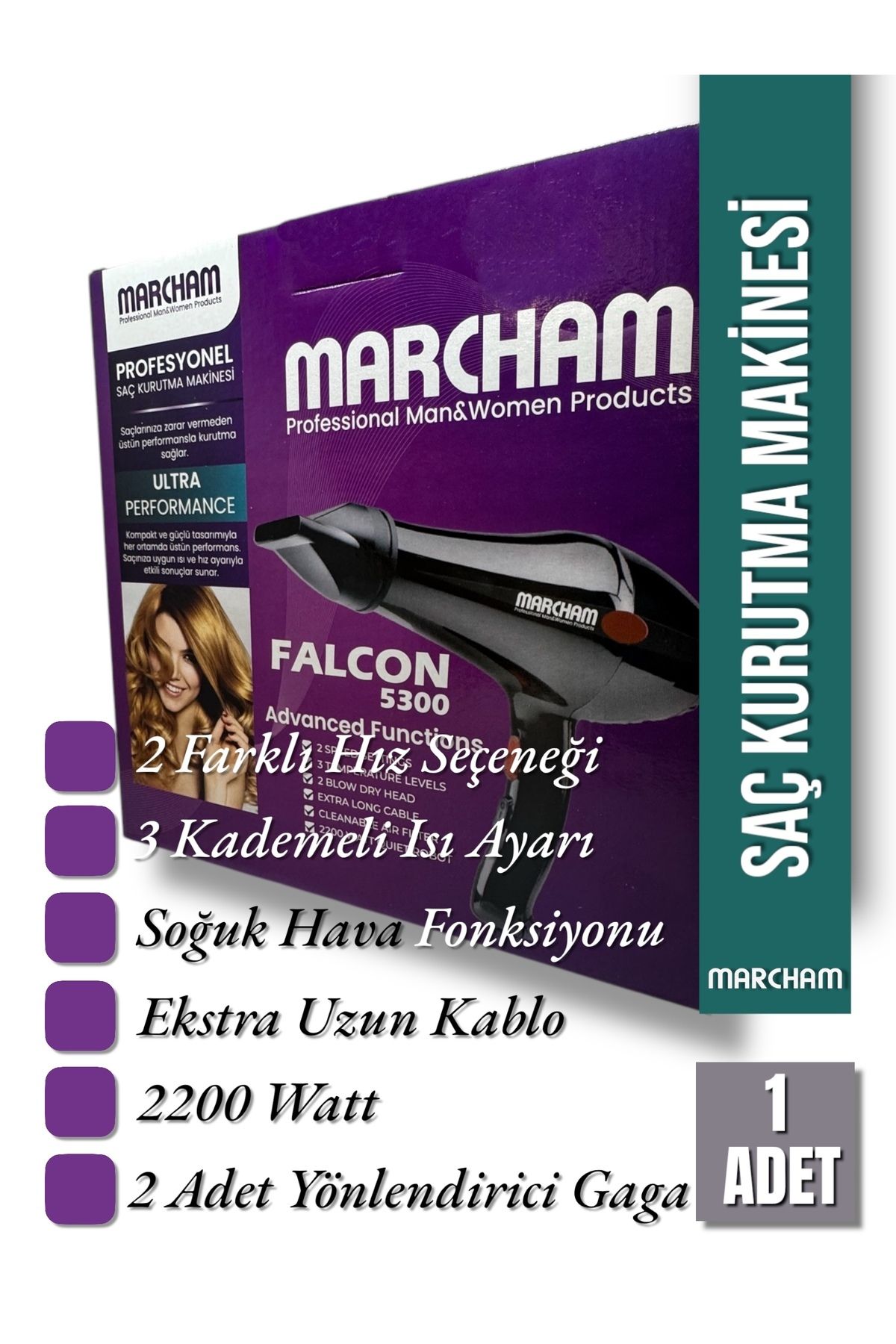 Marcham Saç Kurutma Makinesi Fön 2200 Watt Profesyonel