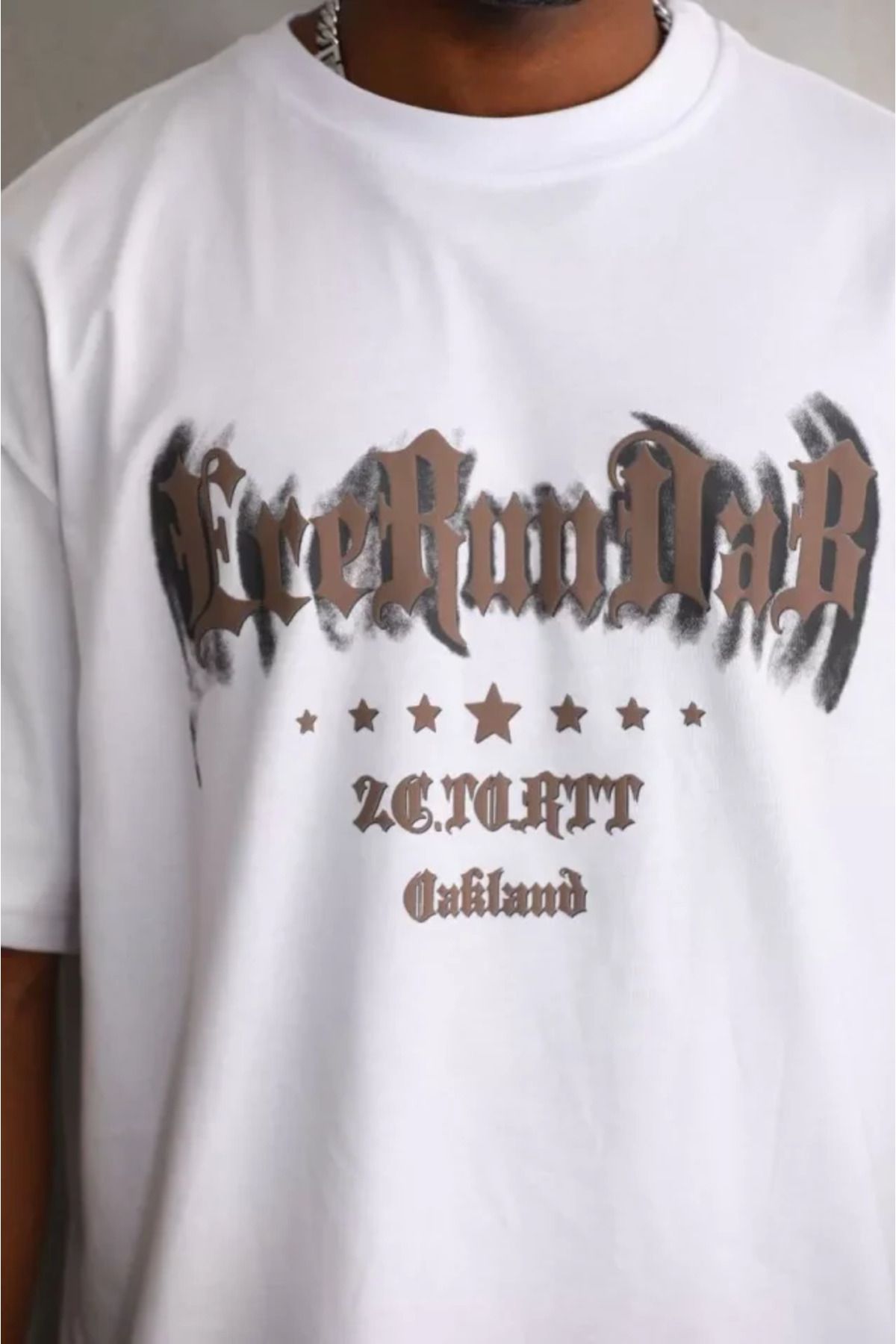 MyTerrax Unisex Baskılı Oversize T-Shirt - Beyaz